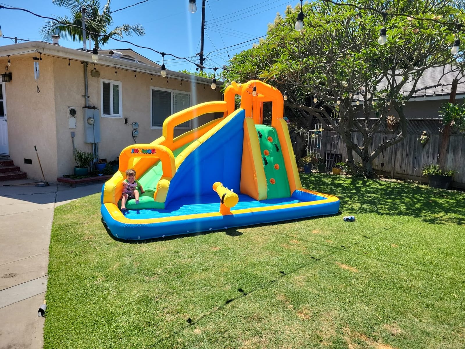 JOYMOR Inflatable Water Slide Park wtih Splash Pool, Climbing Wall, Water Cannon,Blow up Water Slides for Backyard Outdoor Fun Summer Water Plays for Party Birthday Gift (Orange & Yellow) customer photo 1