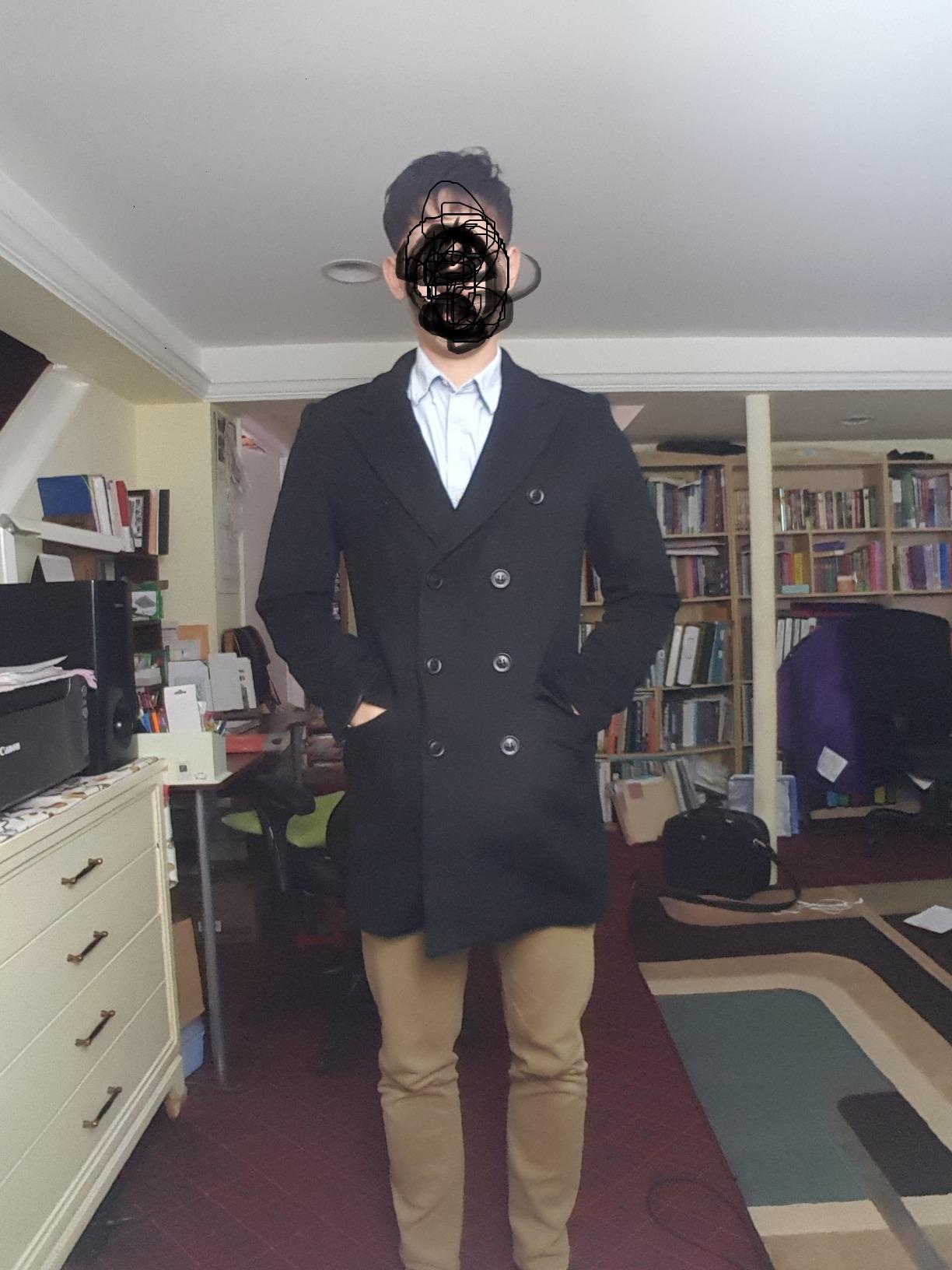 Men's Premium Wool Blend Double Breasted Long Pea Coat customer photo 1