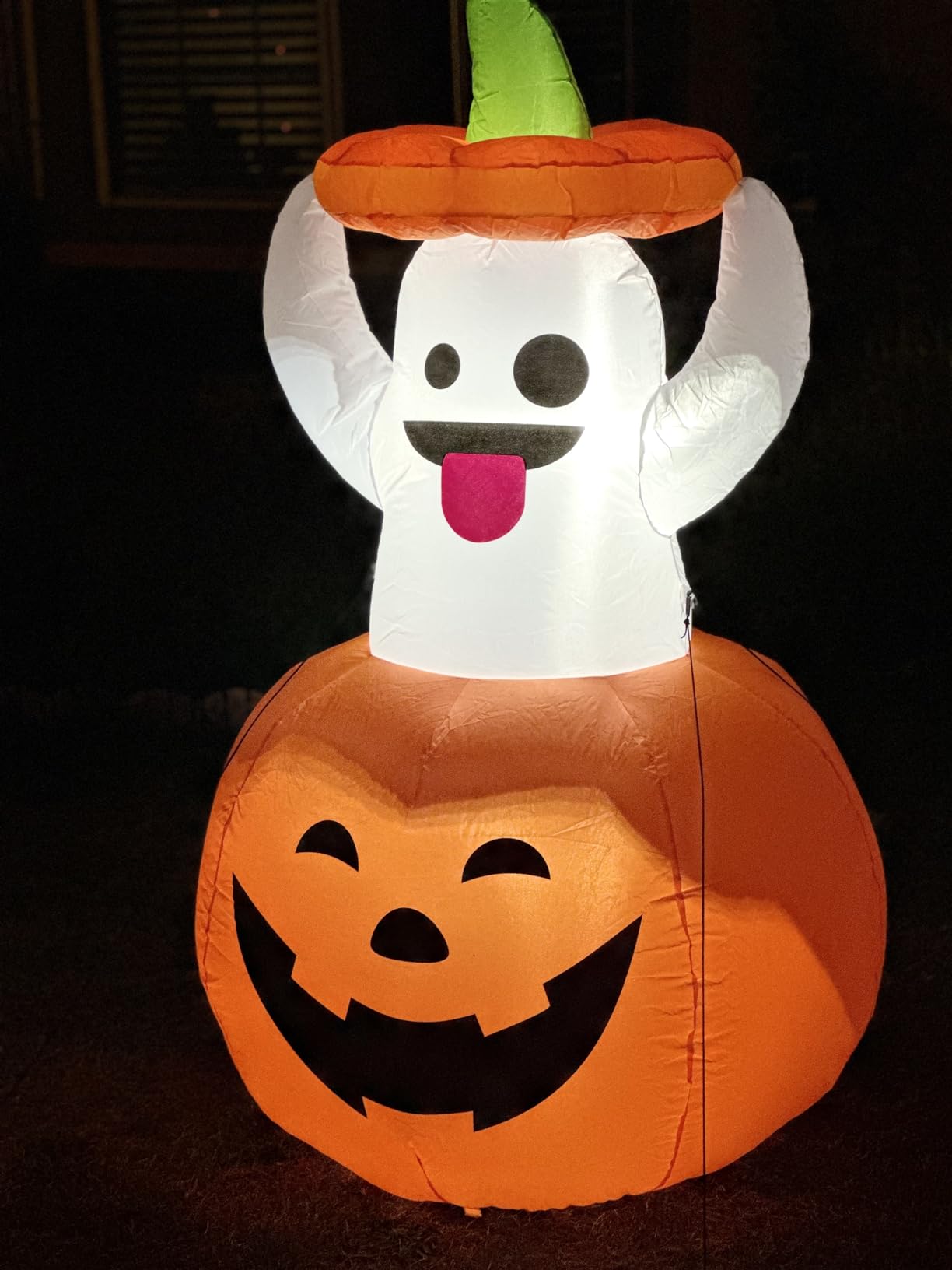 Joiedomi 5 FT Tall Halloween Inflatables Outdoor Decorations, Inflatable Cute Ghost Halloween Decor Outdoor, Blow Up Ghost Lift Pumpkin Candy Bag with Build-in LEDs for Yard Decorations customer photo 2