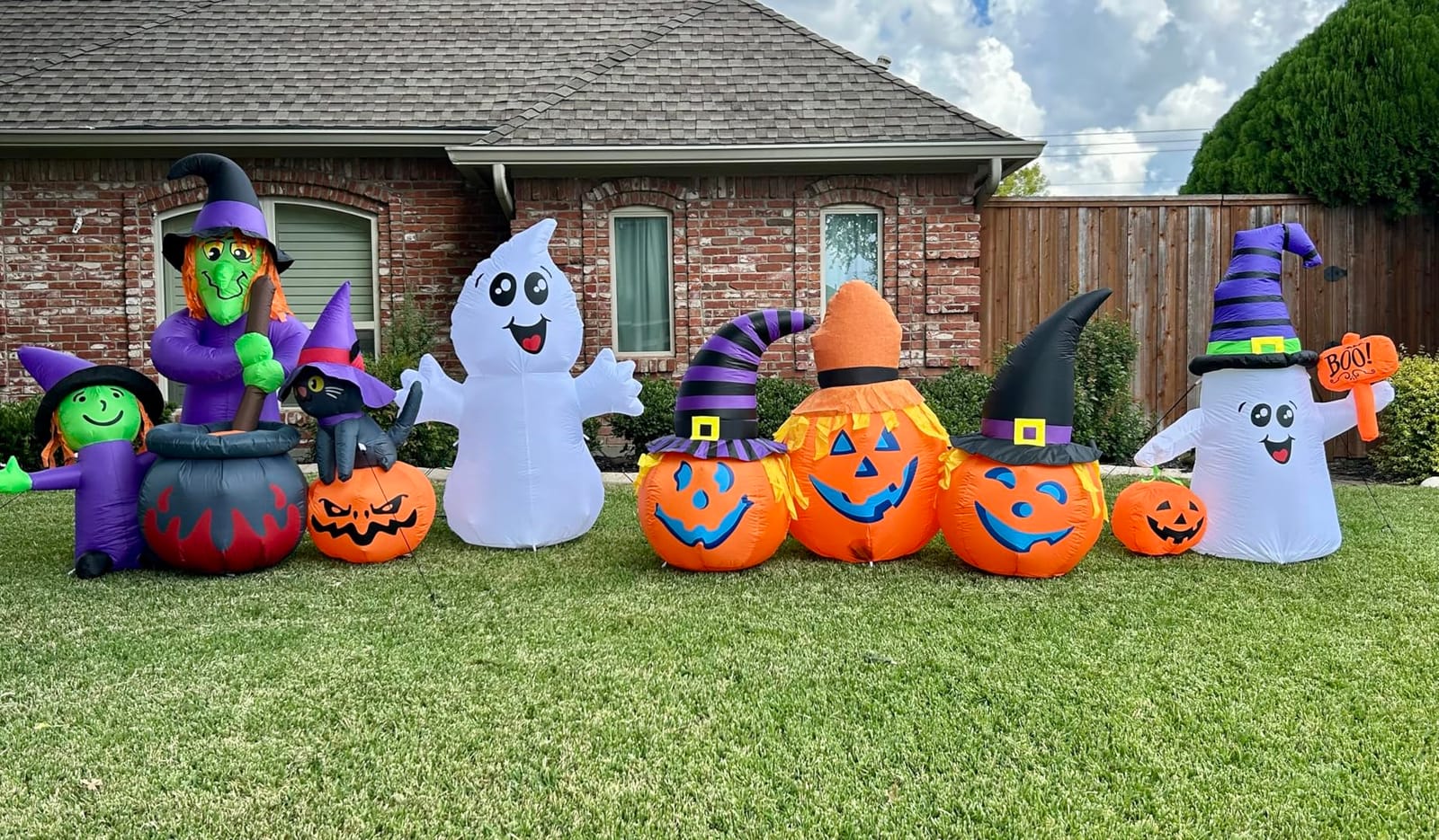 GOOSH 6 FT Halloween Inflatables Outdoor Pumpkin Combo with Wizard hat Blow Up Yard Decoration with LED Lights Built-in for Holiday Party Yard Garden customer photo 2