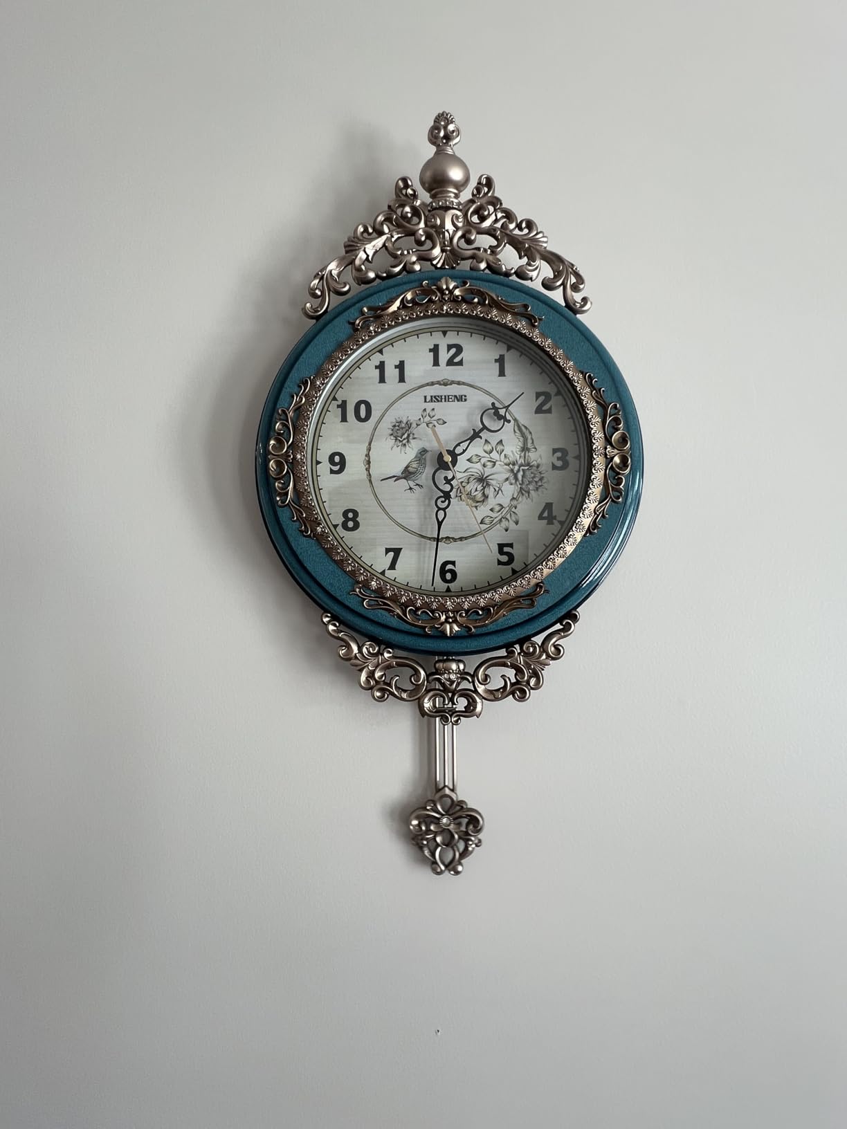 SHISEDECO Elegant, Traditional, Decorative, Hand Painted Modern Grandfather Wall Clock Fancy Ethnic Luxury Handmade Decoration, Swinging Pendulum for New Room or Office. Large. 29.5 Inch. Brown customer photo 2