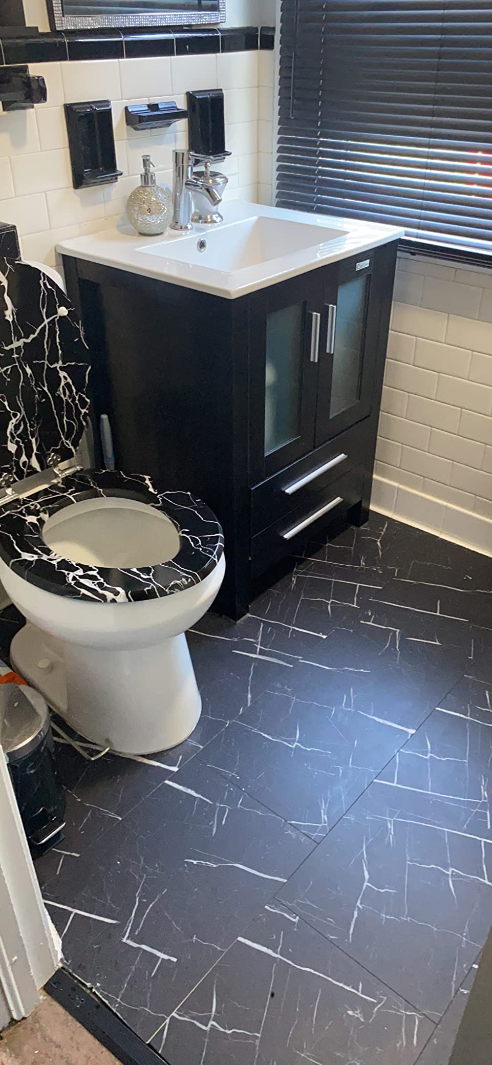 LUCiDA SURFACES Luxury Vinyl Flooring Tiles-Interlocking Flooring for DIY Installation-8 Stone-Look Planks-Nero Marquina-TerraCore-16 Sq. Feet, Box of 8 Tiles customer photo 1
