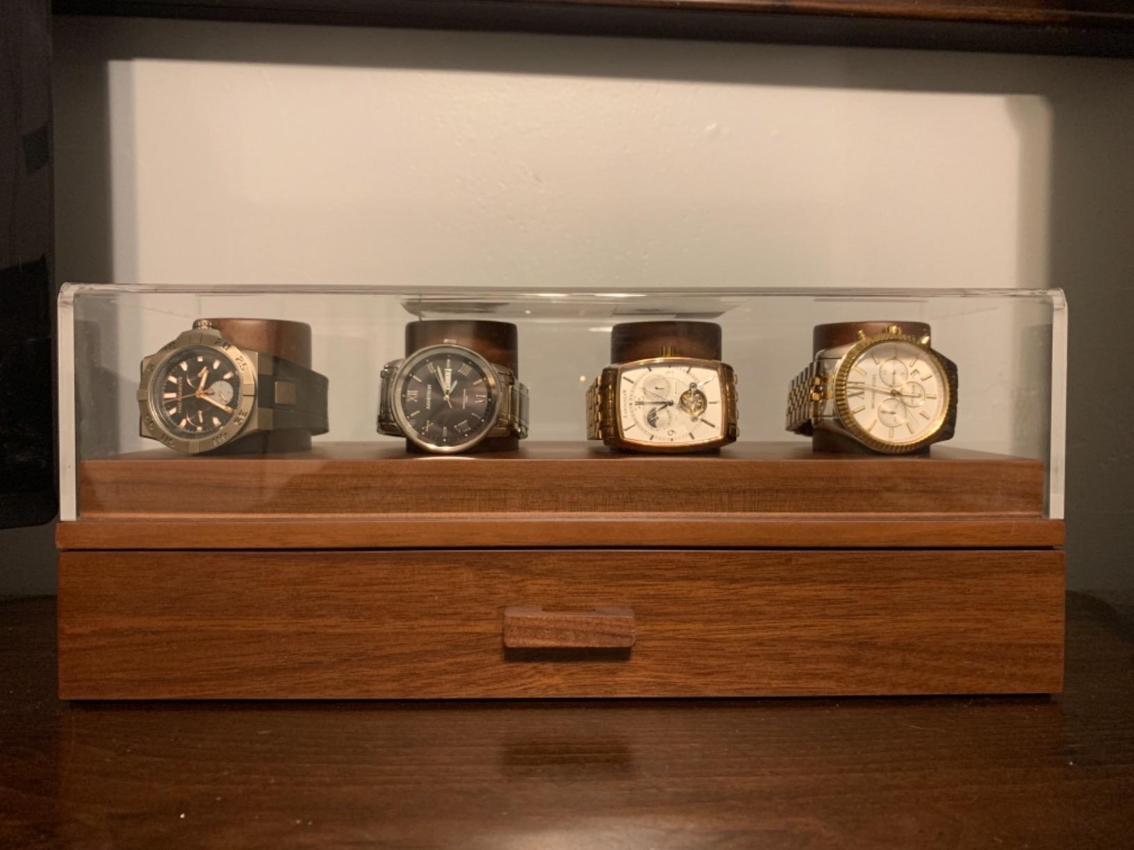 Holme & Hadfield 4 Slot Luxury Watch Display Case with Hinged Cover, Drawer customer photo 2