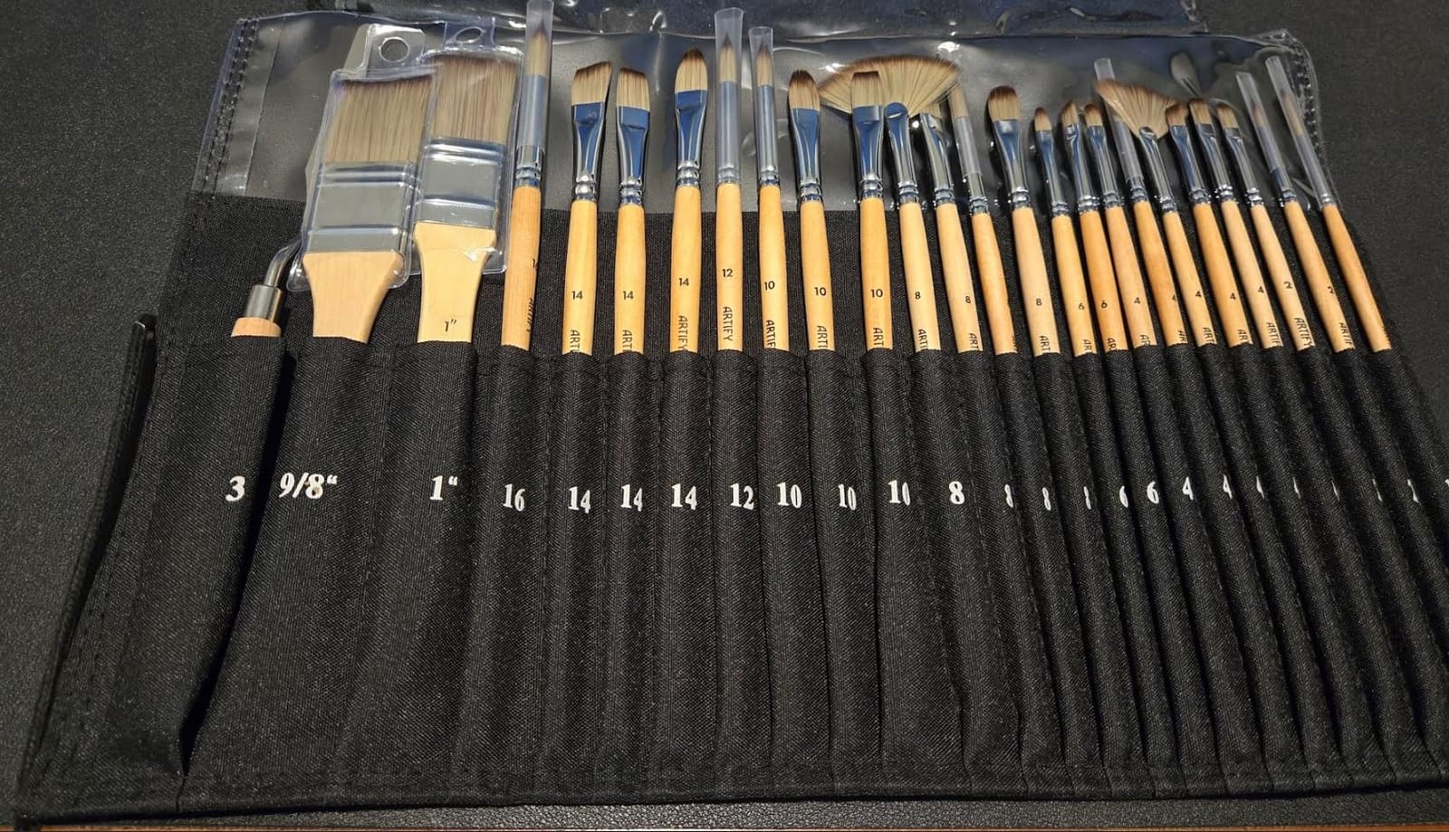 ARTIFY 25 Pieces Professional Paint Brush Set – Expert Series Synthetic Nylon Brushes for Acrylic, Oil, Watercolor, Gouache – No Shedding, Canvas Roll Case & Palette Knife, Artist Gifts Art Supplies customer photo 2