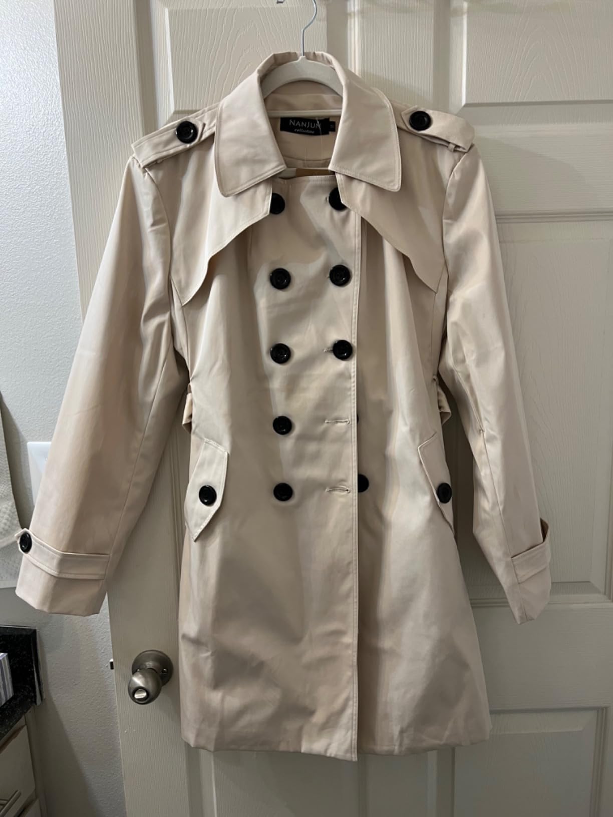 NANJUN Women's Double-Breasted Trench Coat Classic Lapel Overcoat Slim Outerwear Waterproof Coat with Belt Buckle customer photo 1