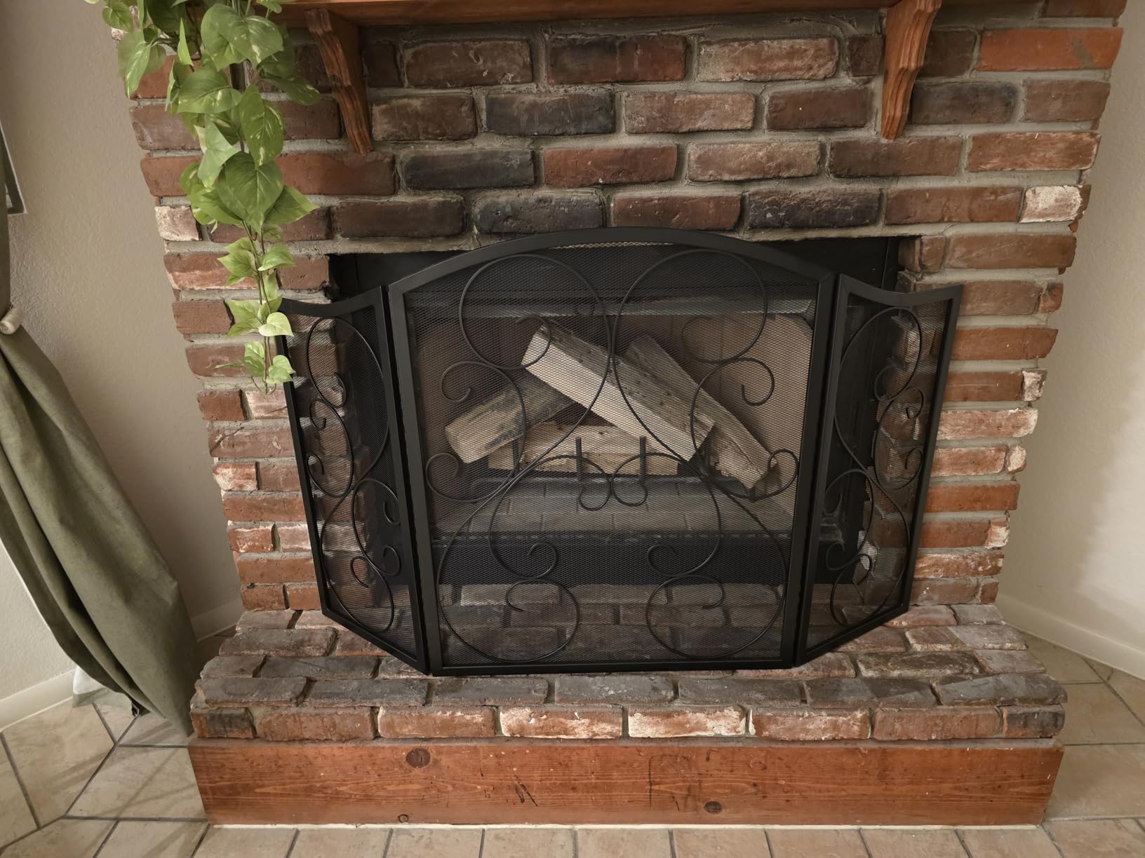 Fire Beauty 3 Panel Wrought Iron Fireplace Screen 48×30In(Black) customer photo 1