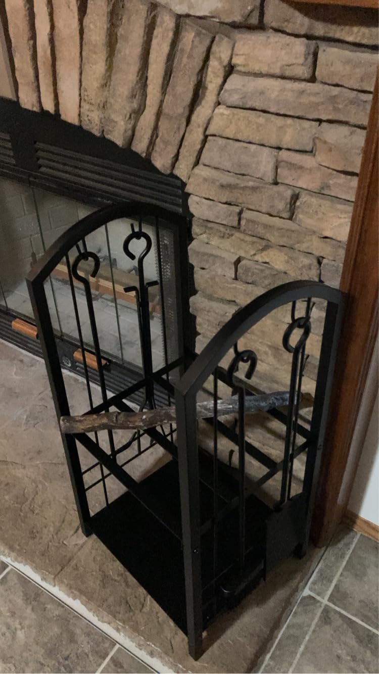 Fire Beauty Wrought Iron Firewood Log Rack with 4 Pcs Fireplace Tools Black customer photo 1