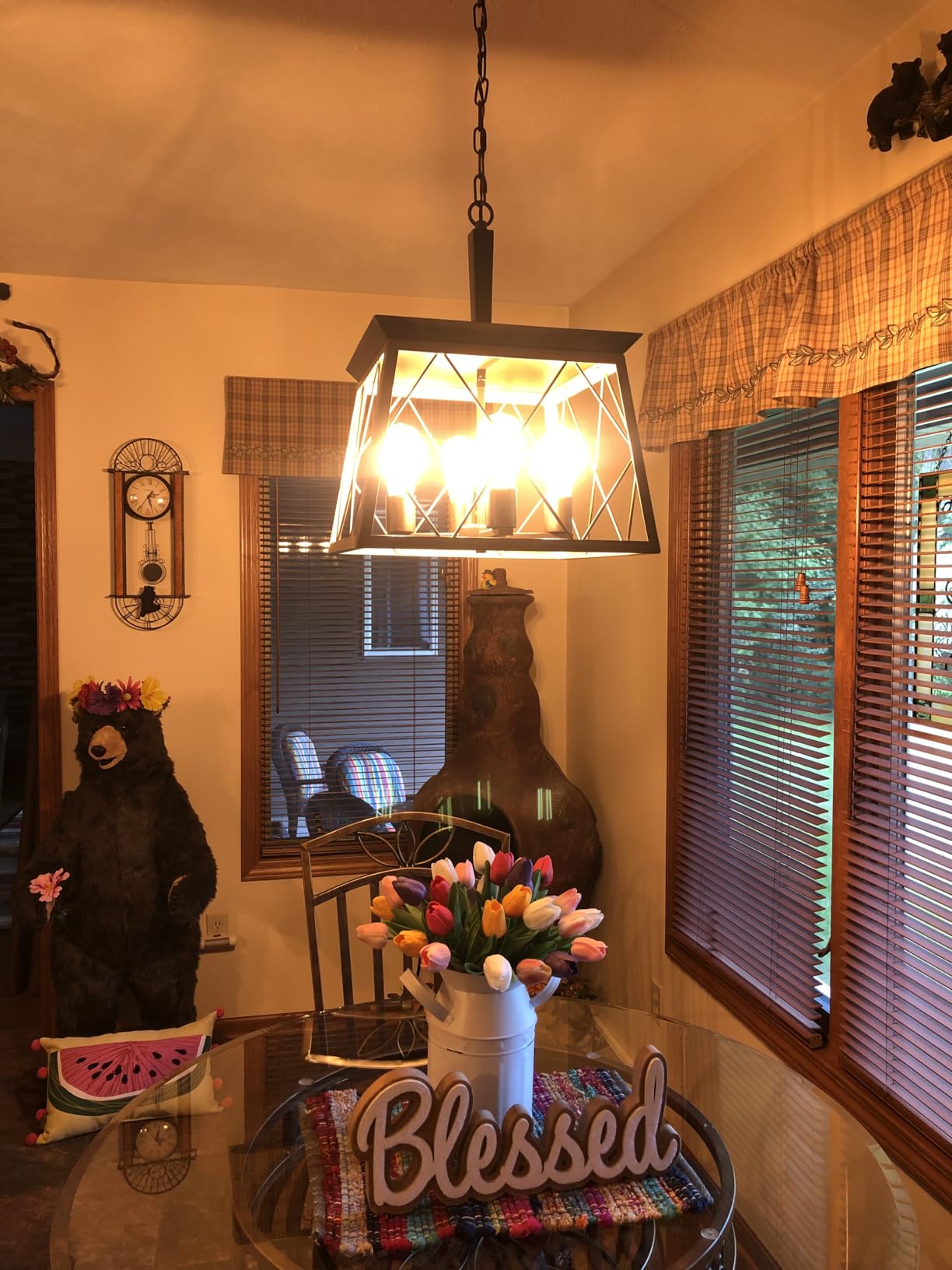 Q&S Farmhouse Dining Room Pendant Light Fixture,1-Light Industrial Chandelier Hanging Small Lights for Hallway Entryway Patio Kitchen Island D9.5 UL Listed customer photo 2