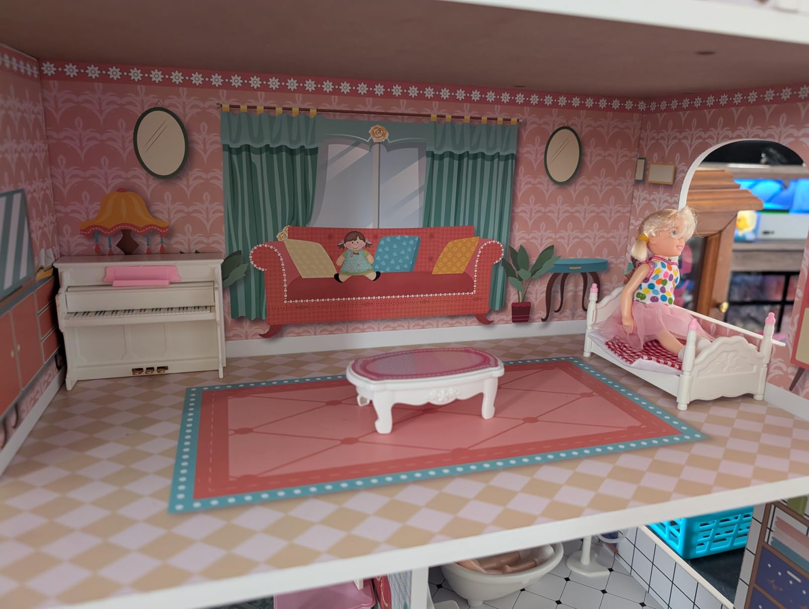 ROBUD Wooden Dollhouse with Furniture Blue for Girls 3-6 customer photo 2