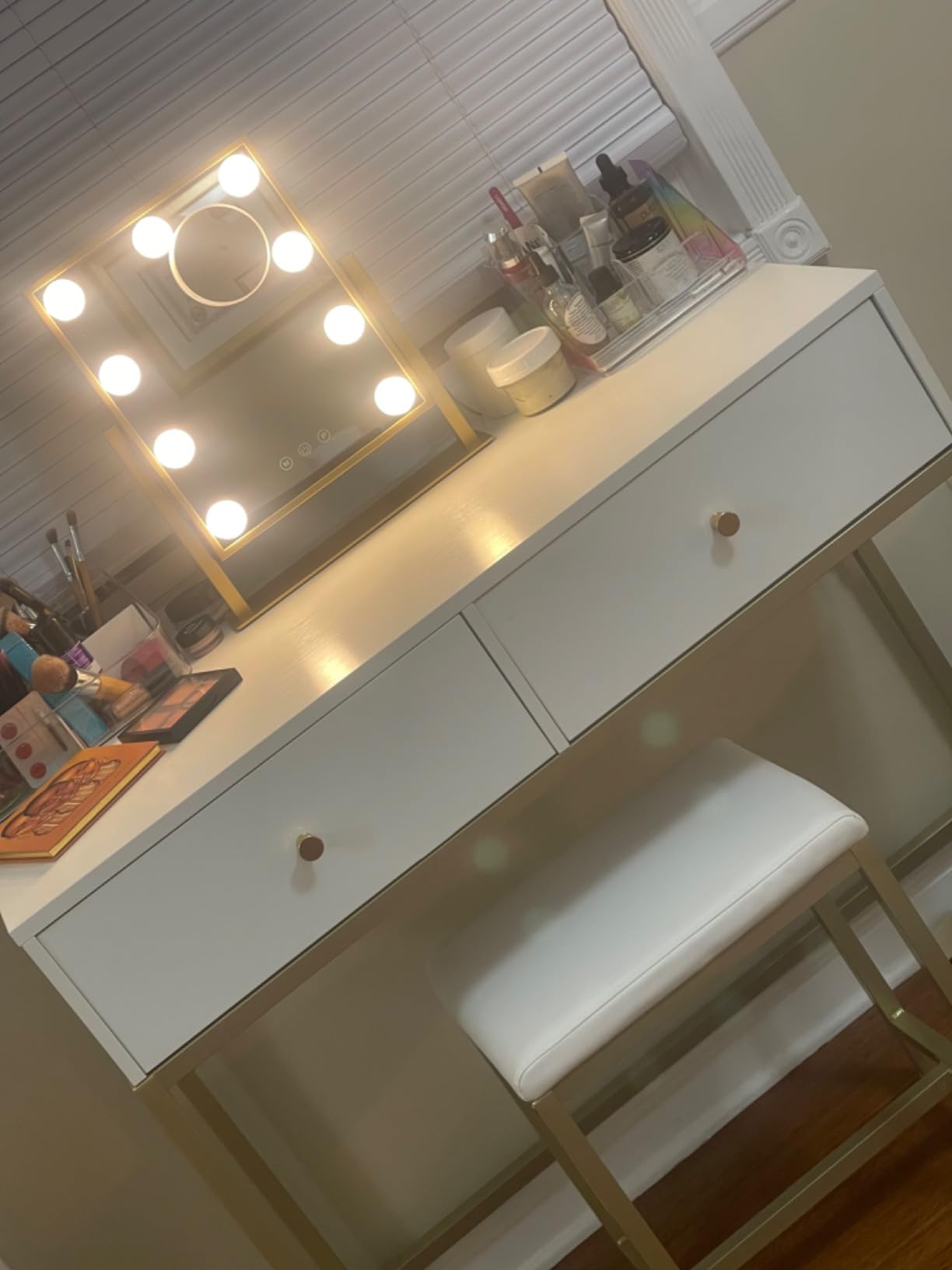 BWLLNI Lighted Makeup Mirror, White Vanity Mirror with Lights,9 LED Bulbs customer photo 1