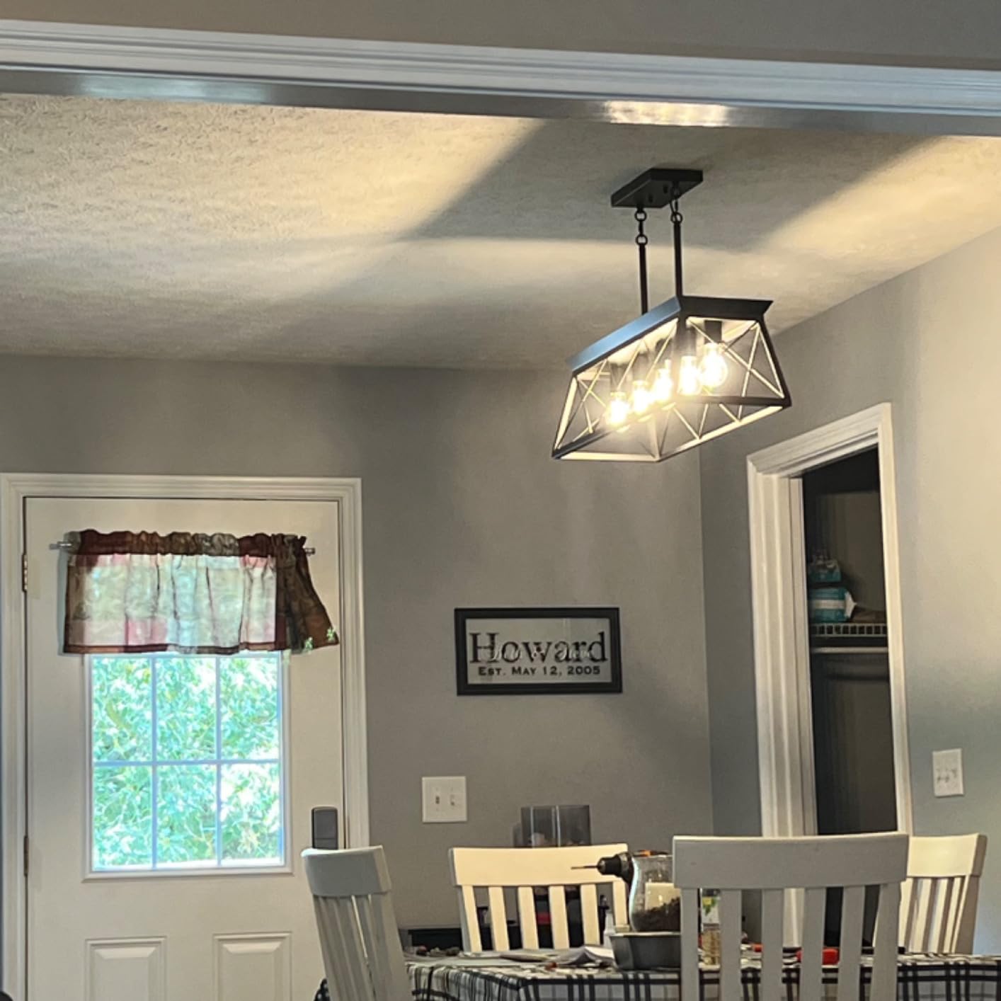Farmhouse Chandeliers for Dining Room, Rustic Kitchen Island Light Fixture, 5-Light Linear Pendant Lighting Rectangular Chandelier, Metal Solid Ceiling Lights customer photo 2