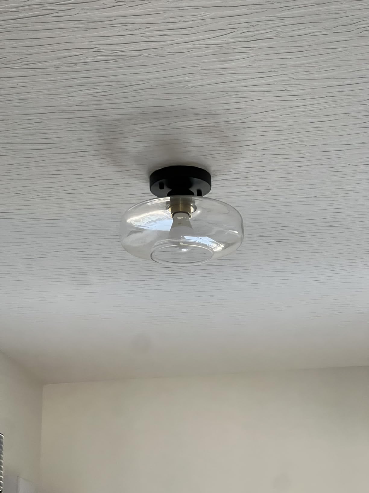 Industrial Semi Flush Mount Ceiling Light, 800 Lumen LED Bulb Included, Seeded Glass Shade Farmhouse Light Fixture for Hallway Corridor Kitchen Bathroom Bedroom Passway customer photo 1