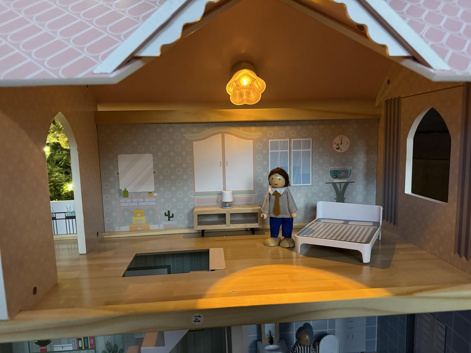 Giant bean Large Pink Wooden Dollhouse with Furniture Dolls for Girls customer photo 2