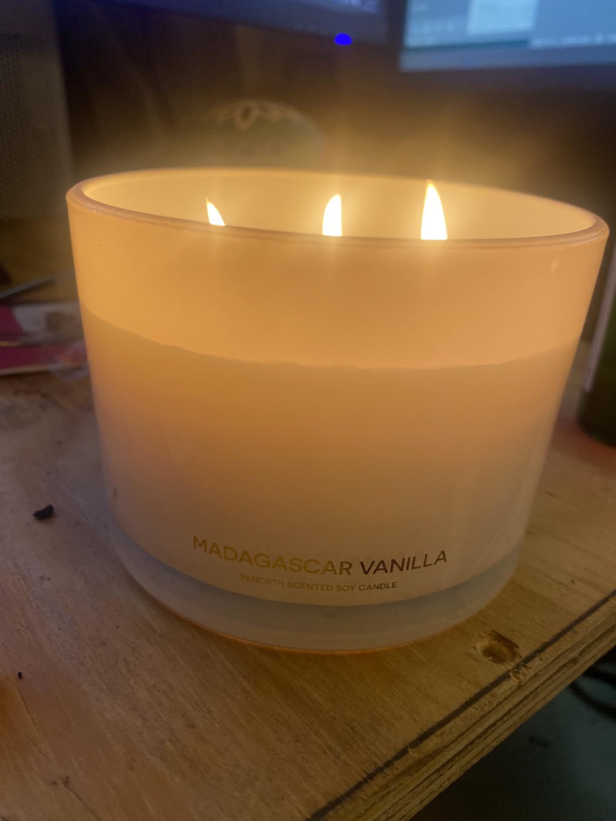 96NORTH Luxury Vanilla Soy Candles | Large 3 Wick Jar Candle | Up to 50 Hours Burning Time | 100% Natural Soy Wax | Relaxing Aromatherapy Aesthetic Candle | Housewarming Gift for Men and Women customer photo 1