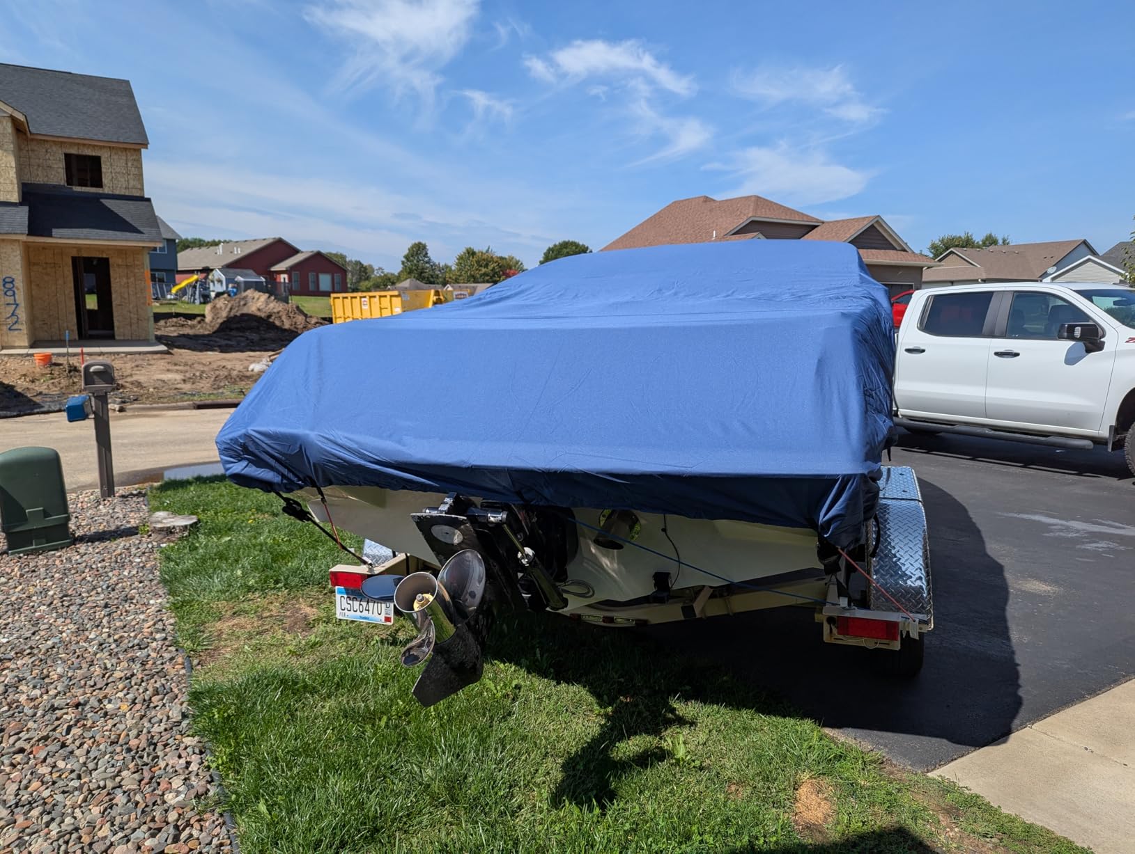 MSC Heavy Duty Waterproof Boat Cover, Trailerable Oxford Polyester Cover for V-Hull, Tri-Hull, Runabout, Fishing and Bass Boats (Model F - Length19'-20' Beam Width: up to 96