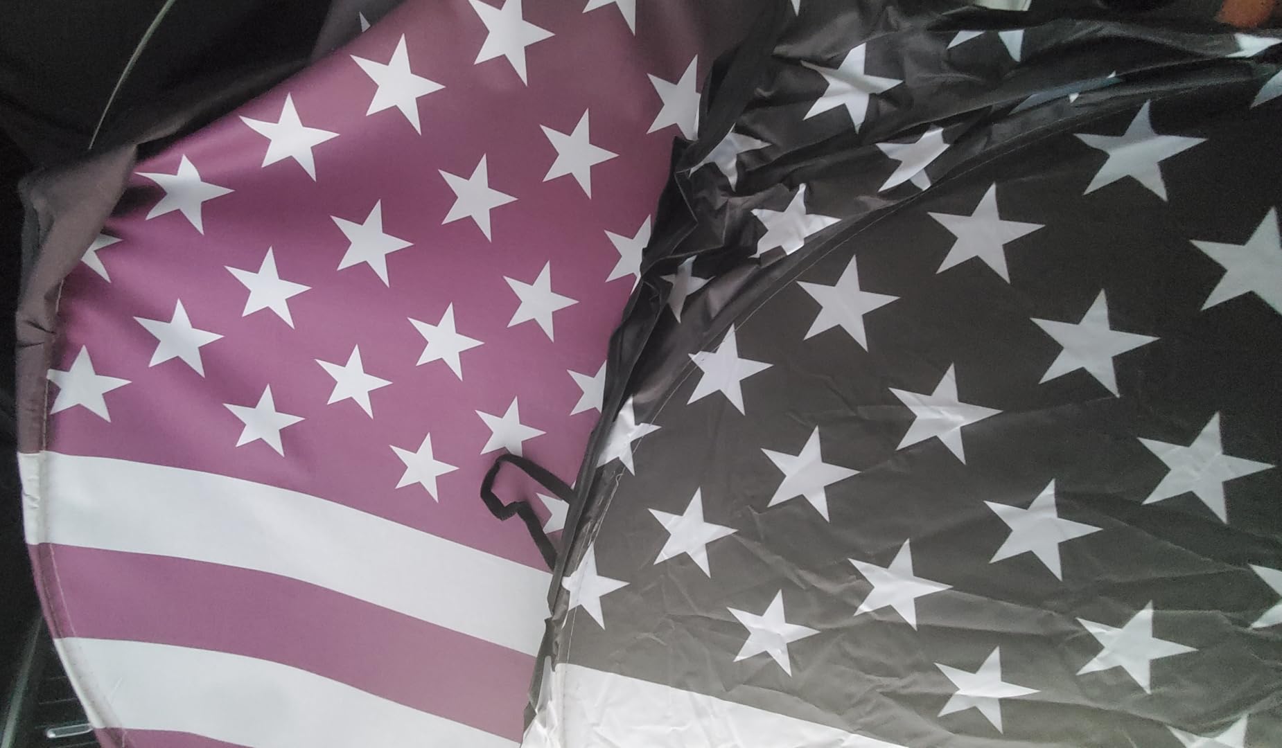 1-Piece Windshield Sun Shade B&W American Flag USA Patriotic Design - Foldable Car Fits Easily to SUV & Truck Vehicles UV Ray Blocker Keeps Your Vehicle Cool Large customer photo 2