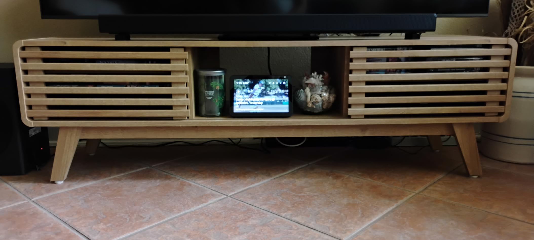 mopio Ensley TV Stand, Mid Century Modern for 55/60/65 inch TV, Farmhouse TV Stand, Entertainment Center with Storage, TV and Media Console for Living Room (Walnut, 59 inch Low) customer photo 2
