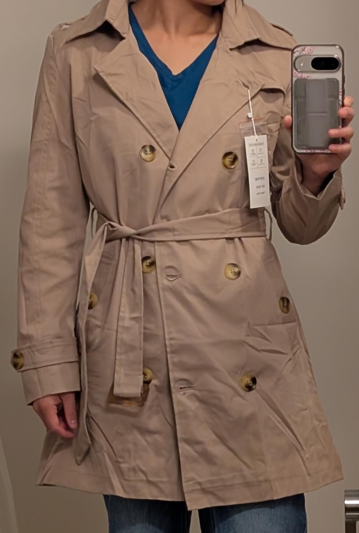 CREATMO US Women's Trench Coat Double-Breasted Classic Lapel Overcoat Belted Slim Outerwear Coat with Detachable Hood customer photo 1