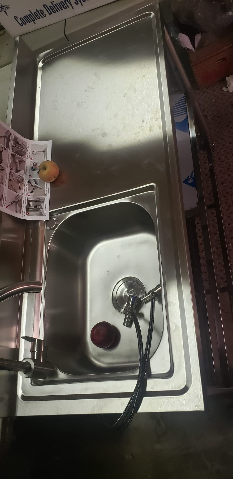 Free Standing Stainless-Steel Single Bowl Commercial Kitchen Sink w/Faucet customer photo 2