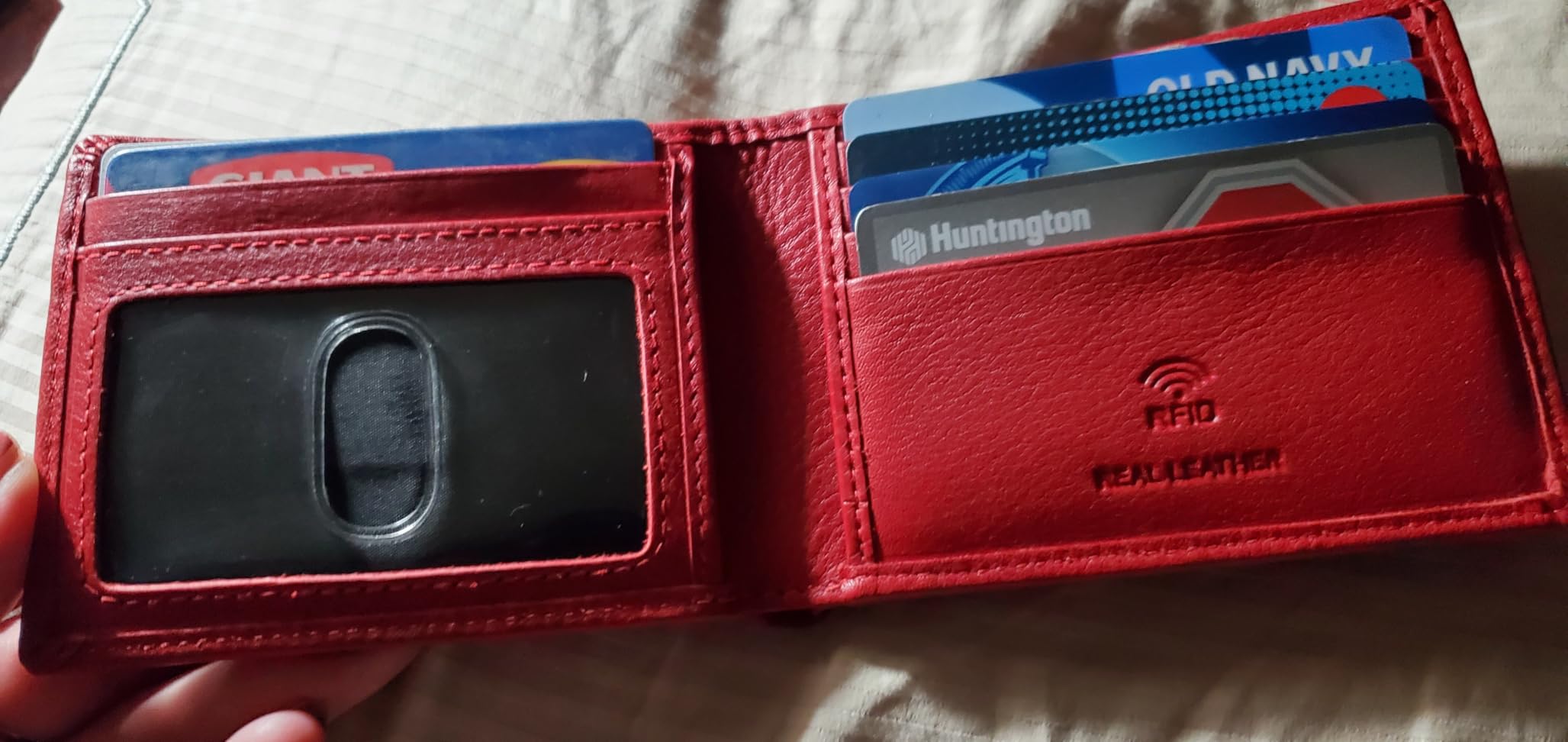 Real Leather Mens Bifold Wallet RFID Blocking Slim Minimalist Front Pocket - Thin & Stylish with ID Window in Gift Box (Crazy Horse, Cognac). customer photo 1