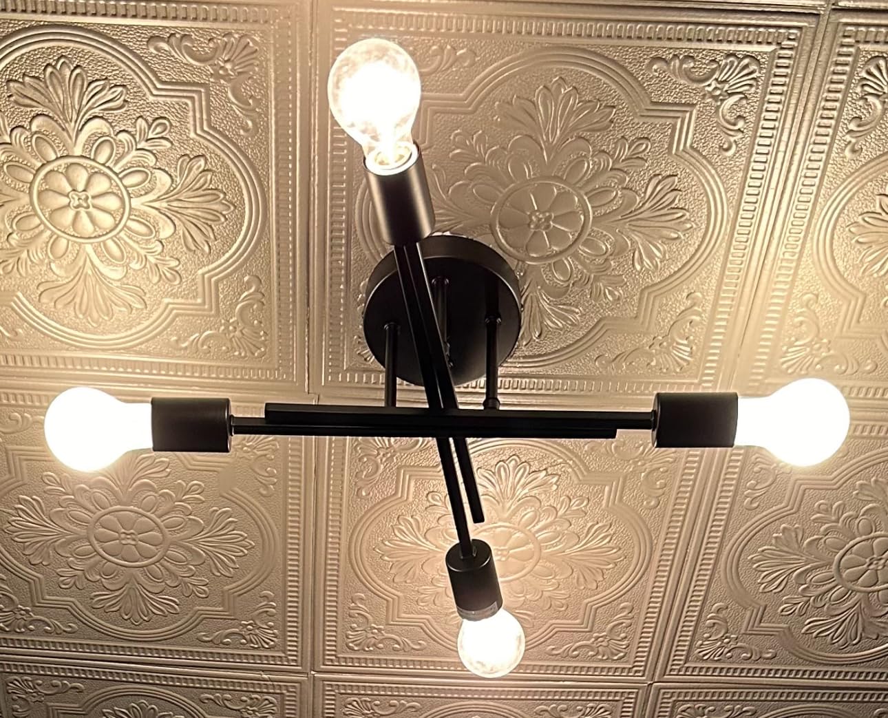 TOBUSA Modern 4-Light Semi Flush Mount Ceiling Light Fixture, Matte Black | Sputnik Close to Ceiling Light, Chandelier Light Fixture for Bedroom Kitchen Living Room Dining Room, 4 Light E26 Socket customer photo 1