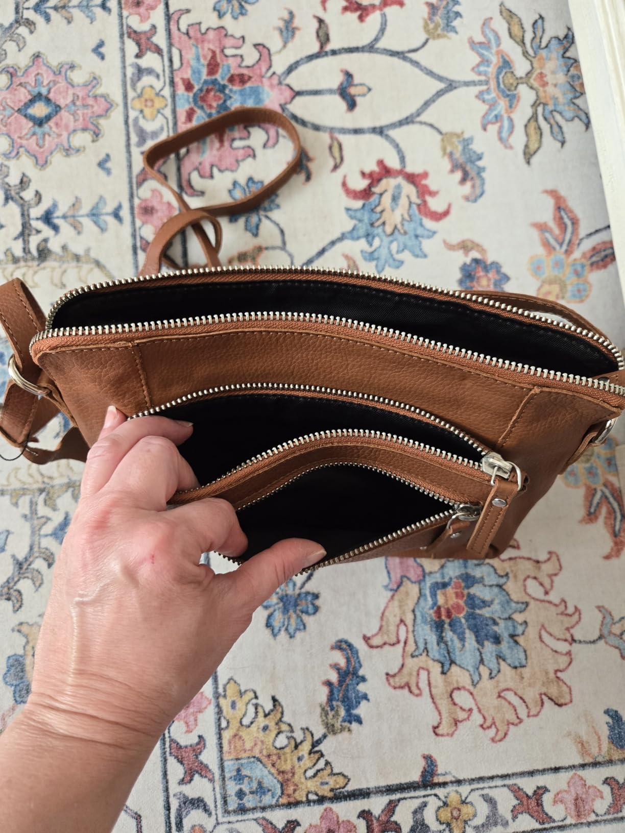 Leather Crossbody Bags for Women Small Soft Genuine Pebbled Sling Shoulder Handbag Crossover Purse with Full Adjustable Strap (Sapphire Blue Nappa) customer photo 1