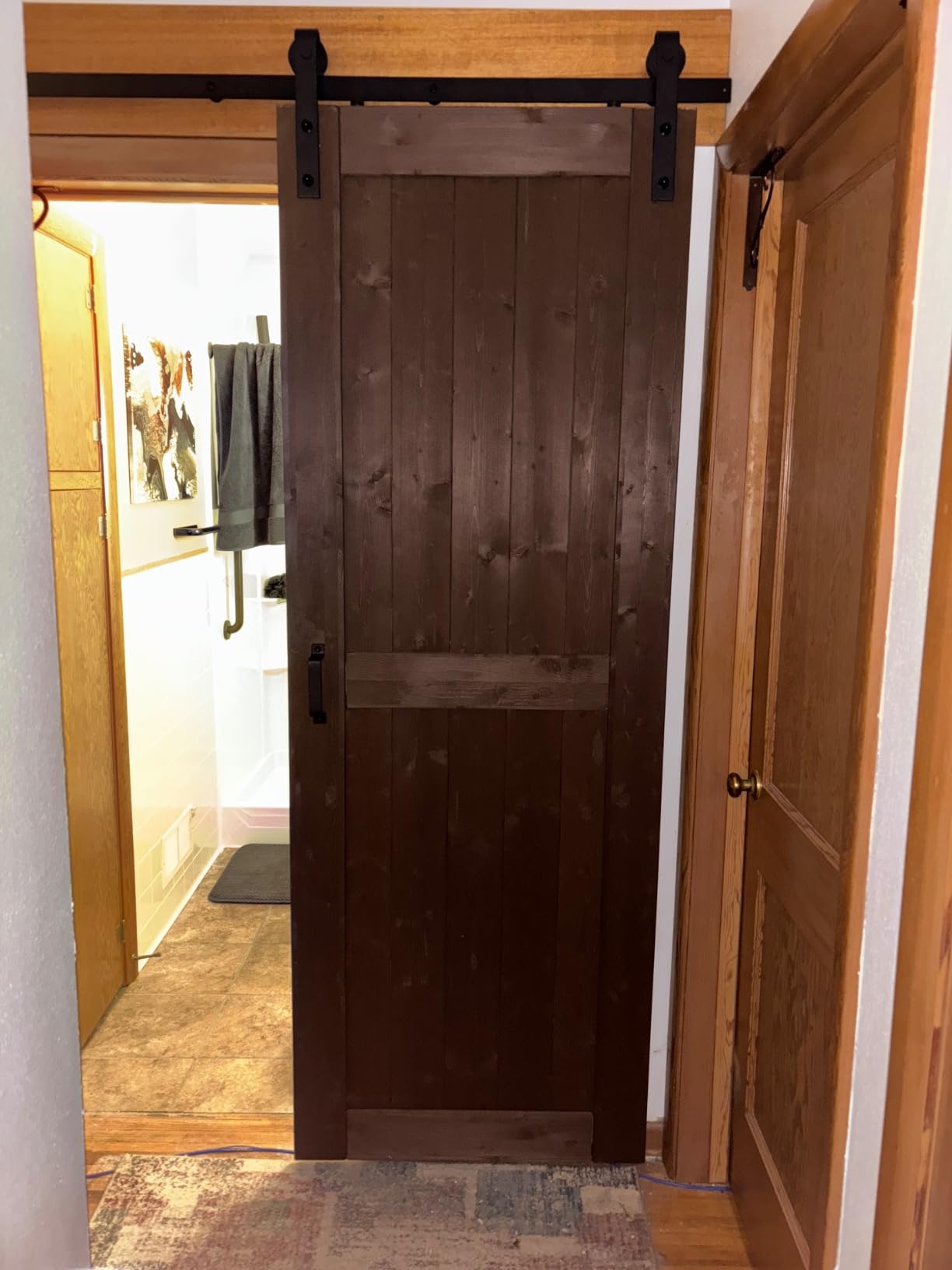36x84 inch Sliding Barn Wood Door Slab with 6.6ft Hardware Kit and Handle, Coffee, K Shape, Simple DIY Assembly customer photo 1
