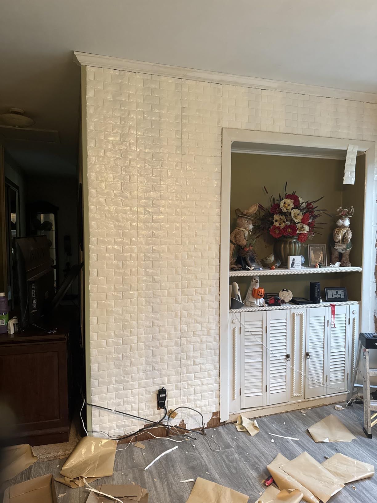 30 Pcs 3D Wall Panels, White Brick Printable 3D Wallpaper Stick and Peel, Self Adhesive Waterproof Foam Faux Brick Paneling for Bedroom, Bathroom, Kitchen, Fireplace (29.06 sq feet Coverage) customer photo 2