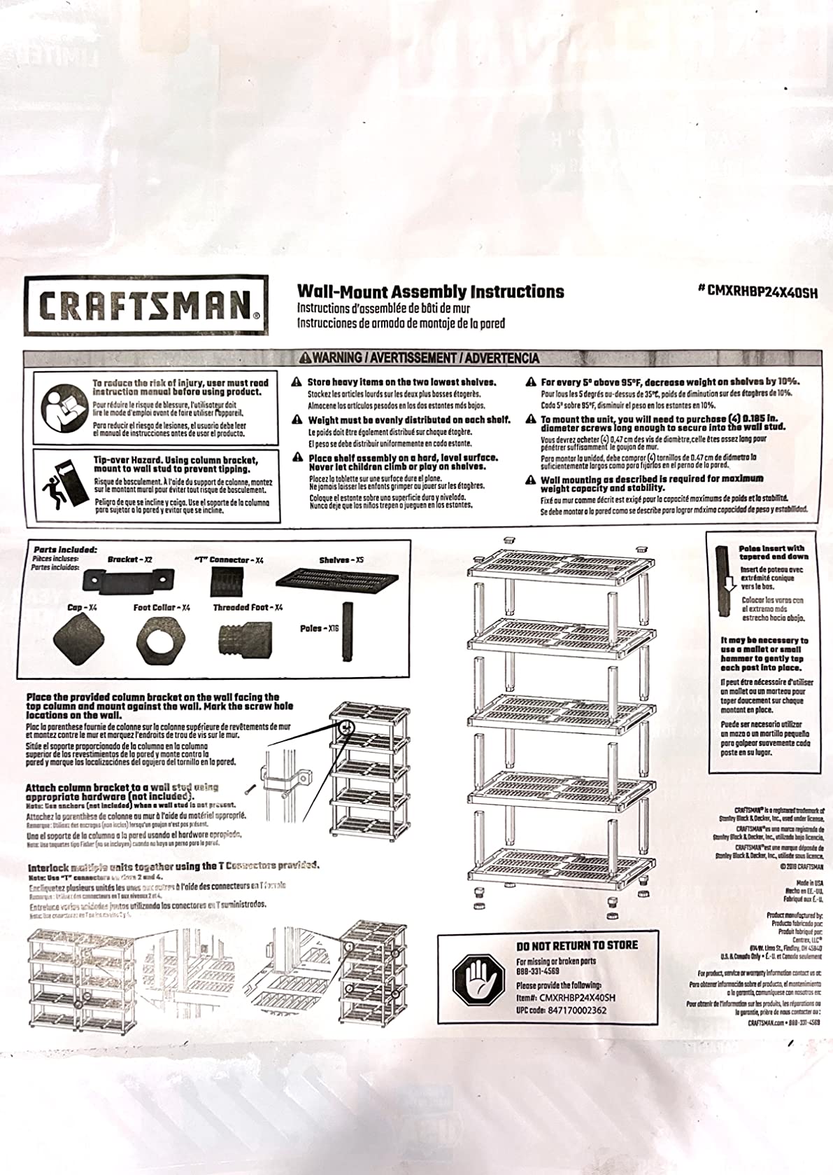 CX Craftsman 5-Tier Heavy Duty Plastic Storage Shelves, Garage Organization | 5-tier storage rack organizes garages, workshops & basements, 200 lb/shelf, 72.3H x 40W x 24D, easy assembly, black/red customer photo 2