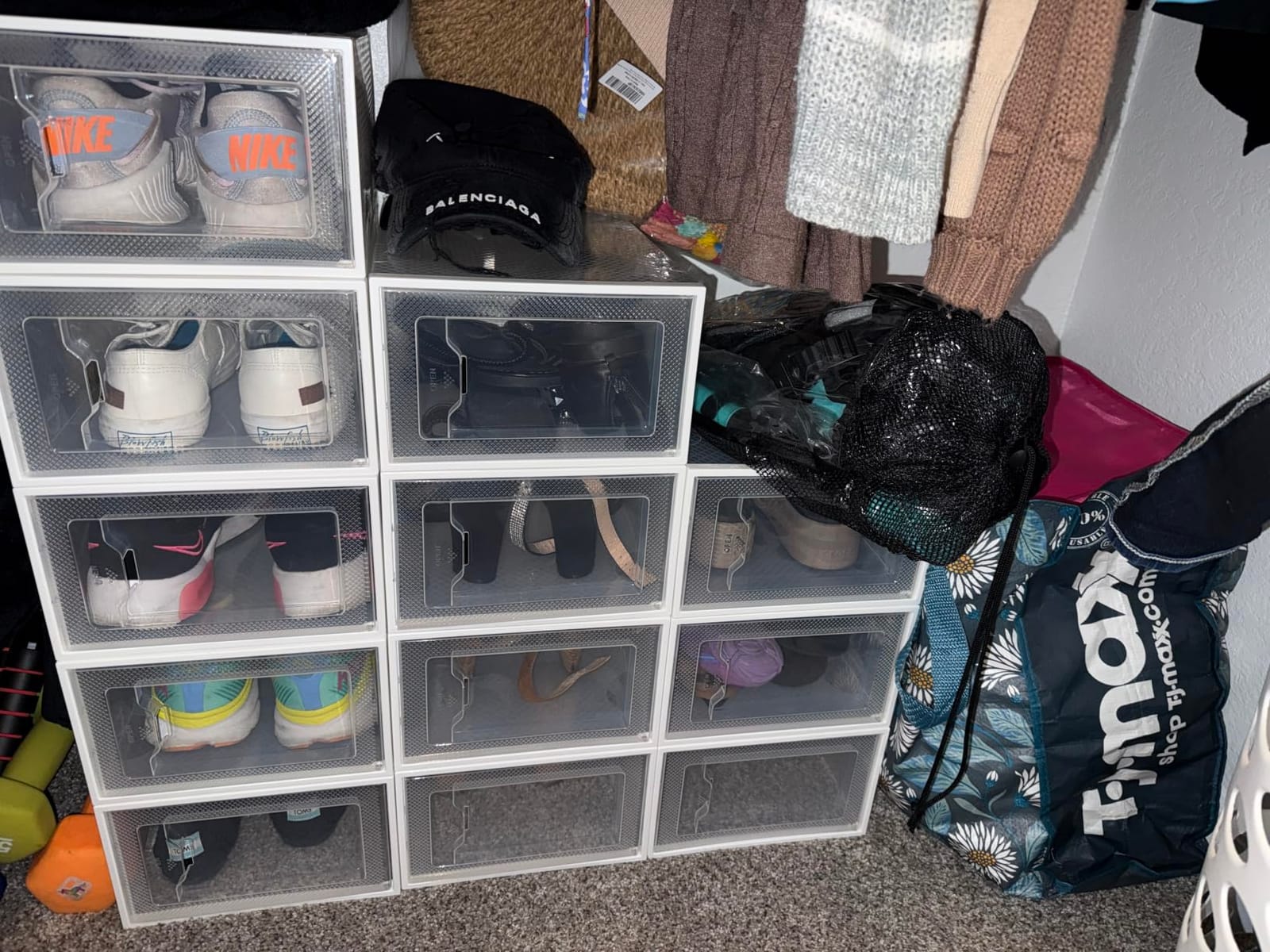 SEE SPRING 12 Pack Shoe Storage Box, Clear Plastic Stackable Shoe Organizer for Closet, Space Saving Foldable Shoe Rack Sneaker Container Bin Holder customer photo 1