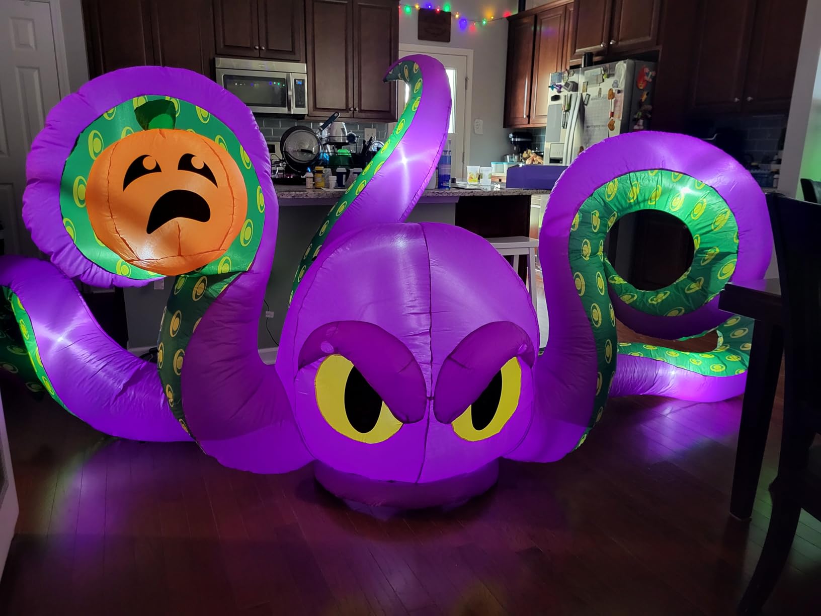 12Ft Halloween Inflatables Giant Octopus Purple Sticky Pumpkin LED Light Blow up Halloween Decor for Carnival Party Store Outdoor Yard Lawn Decorations customer photo 1
