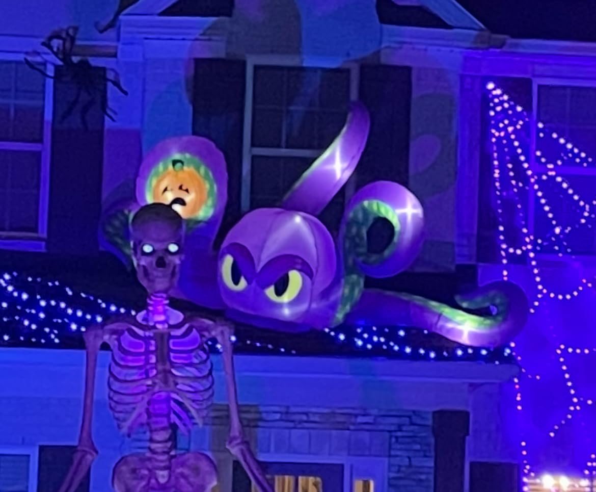12Ft Halloween Inflatables Giant Octopus Purple Sticky Pumpkin LED Light Blow up Halloween Decor for Carnival Party Store Outdoor Yard Lawn Decorations customer photo 2