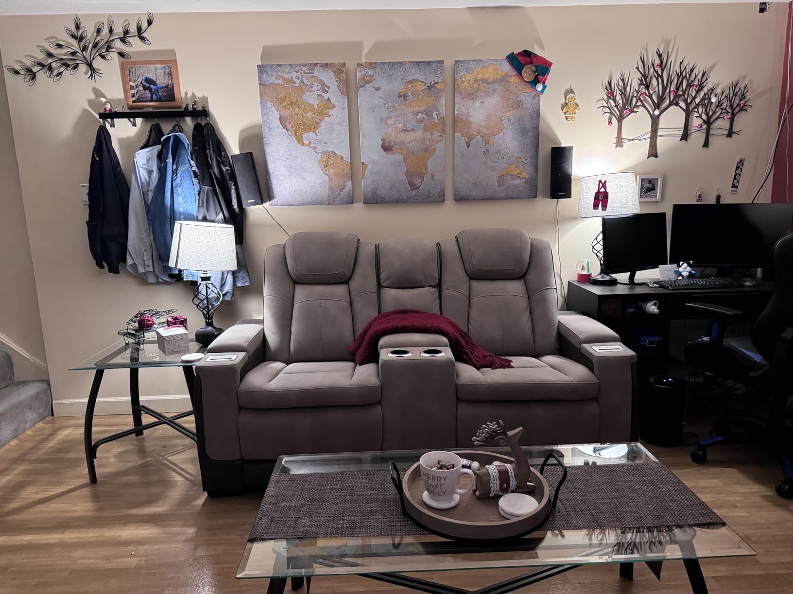 Signature Design by Ashley Power Reclining Loveseat with Console, Sand customer photo 2