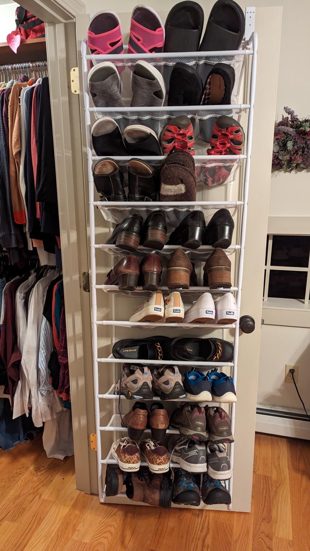 Whitmor 36 Pair Over The Door Shoe Organizer, 12 Tier Hanging Shoe Organizer, Heavy Duty Metal & Mesh Shoe Holder, Hanging Shoe Rack for Closet Organizer & Storage, 74