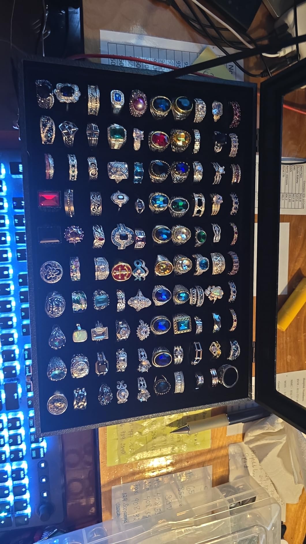 Ring Holder Organizer Box, Jewelry Display Case, Earring Necklace Storage Tray With Top Glass Lid (Black, 100 Slots) customer photo 1