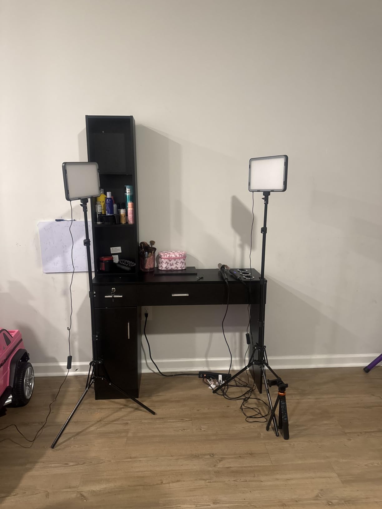 OmySalon Salon Stations for Hair Stylist, Locking Barber Station Organizer, Wall Mount Hair Styling Equipment with 2 Drawers, 1 Storage Cabinet, 3 Open Shelves, for Beauty Spa Hairdresser, Black customer photo 2