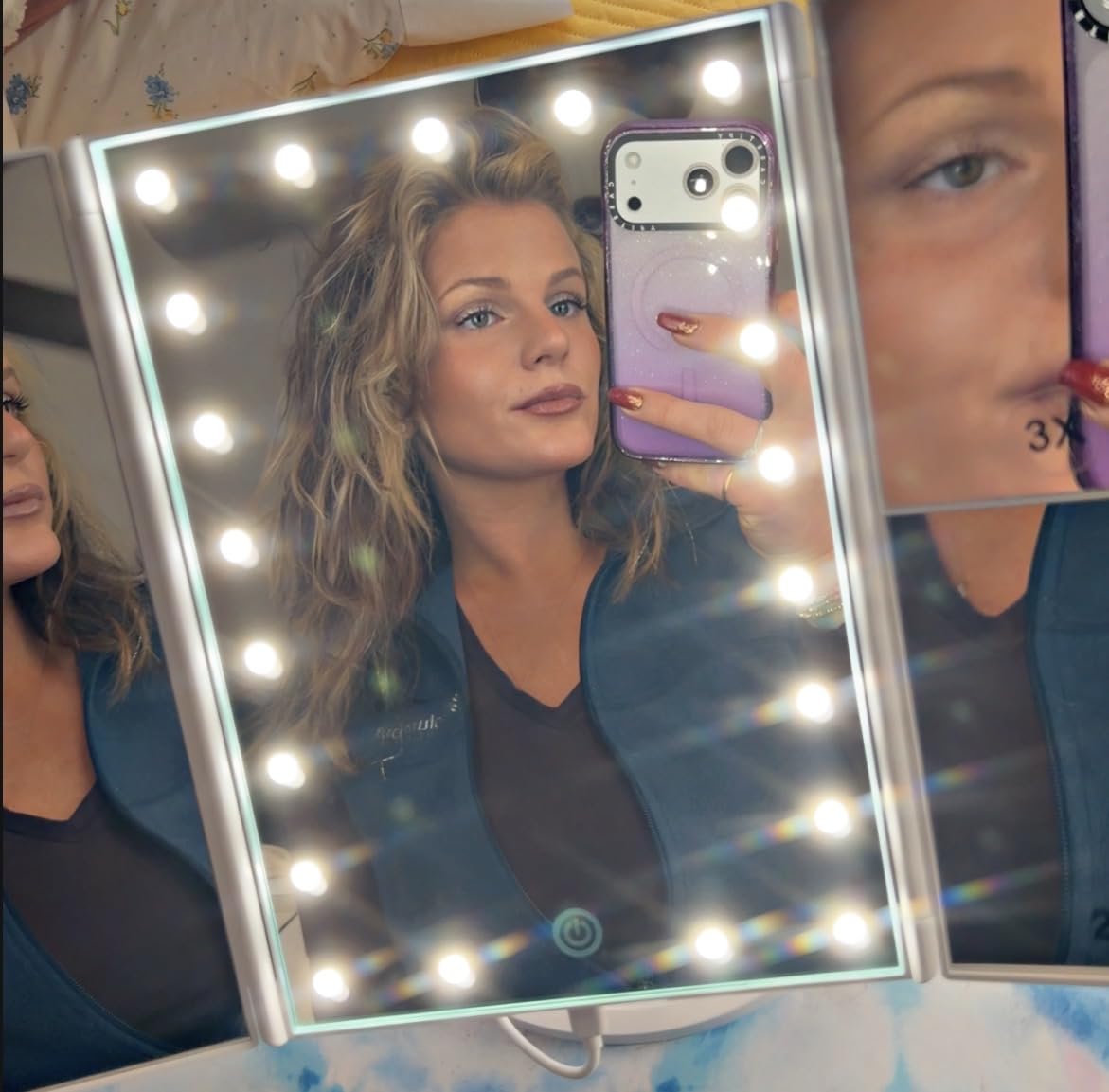 HUONUL 2X/3X/10X Magnifying Vanity Mirror with Light, Trifold Makeup Mirror customer photo 2