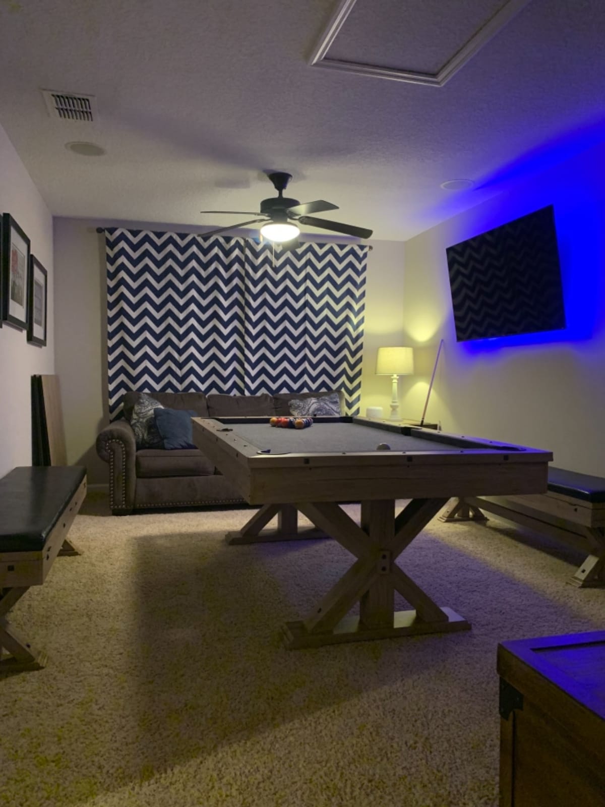 7' 3 in 1 Multi Game Pool Table with Dining Top Pool Ping Pong Table Combo with Dual Storage Bench Seating. Includes Billiards, Ping Pong Accessories. (Rustic Oak with Grey Felt) customer photo 2