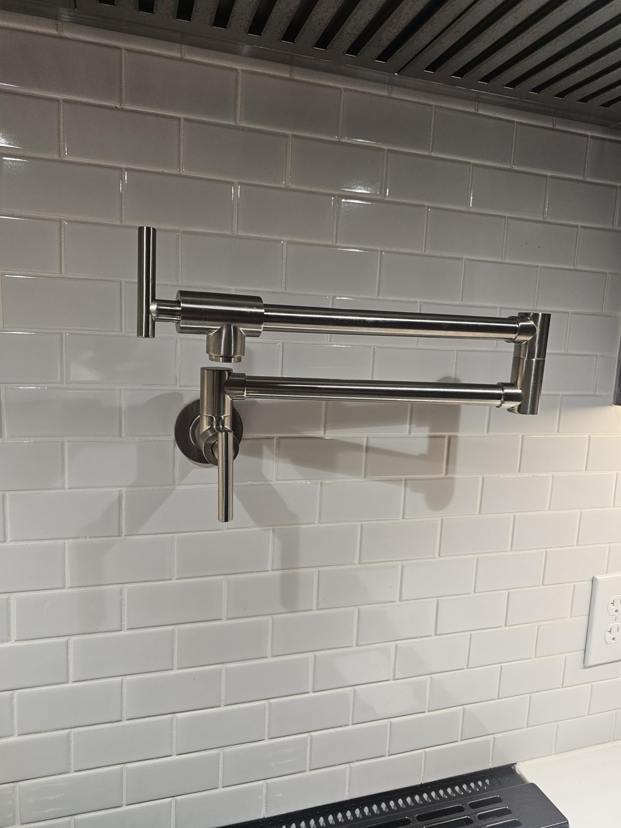 WOWOW Pot Filler Faucet Brushed Gold, Solid Brass Pot Filler Wall Mount Kitchen Stove Faucet with Double Joint Swing Arms customer photo 1