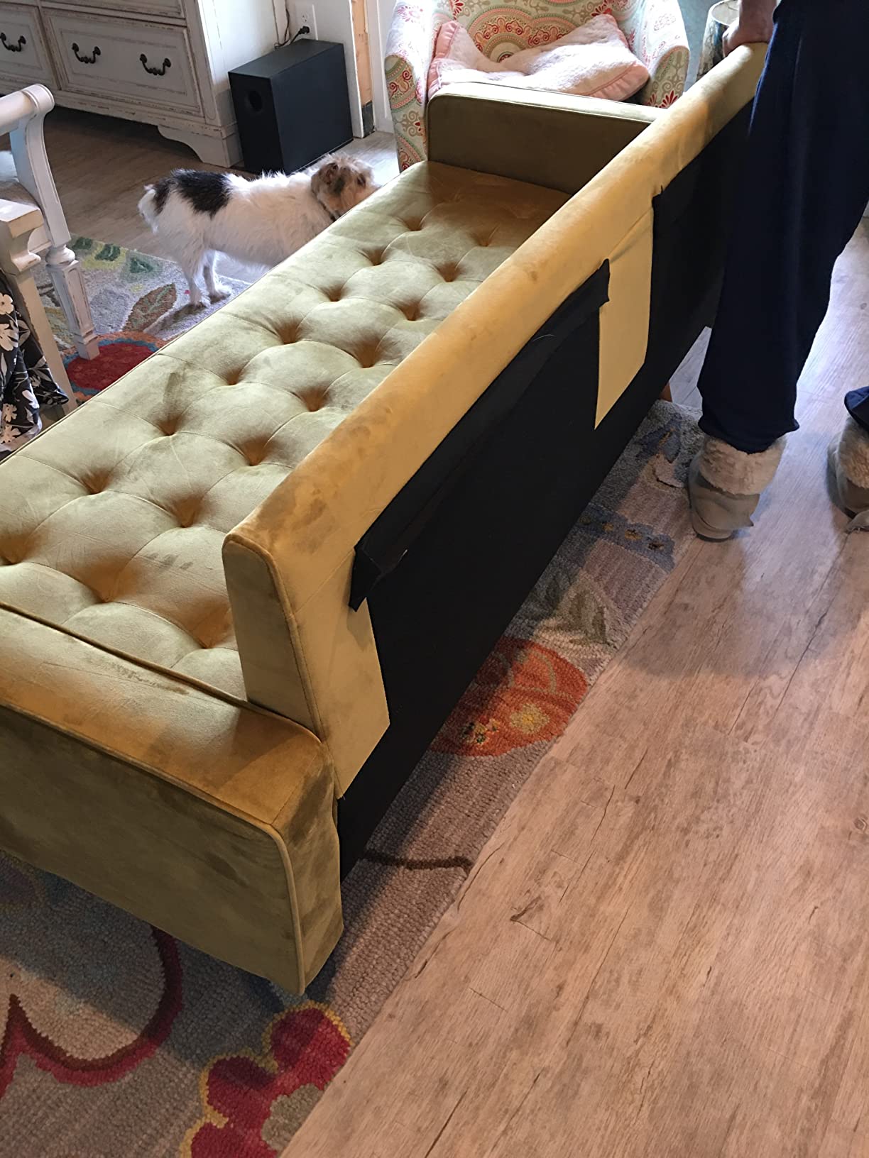 Container Furniture Direct Womble Mid Century Modern Velvet Upholstered Tufted Seat with Bolster Pillows, Sofa, Dijon customer photo 2