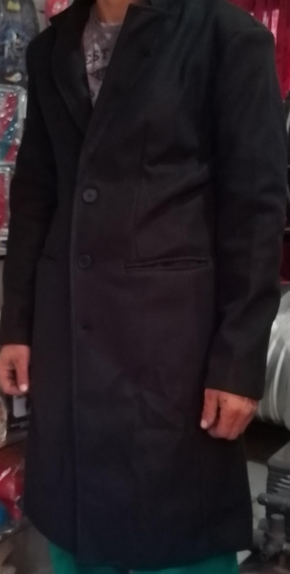 SOMTHRON Mens Trench Coat Single Breasted Long Pea Coat Overcoat customer photo 2