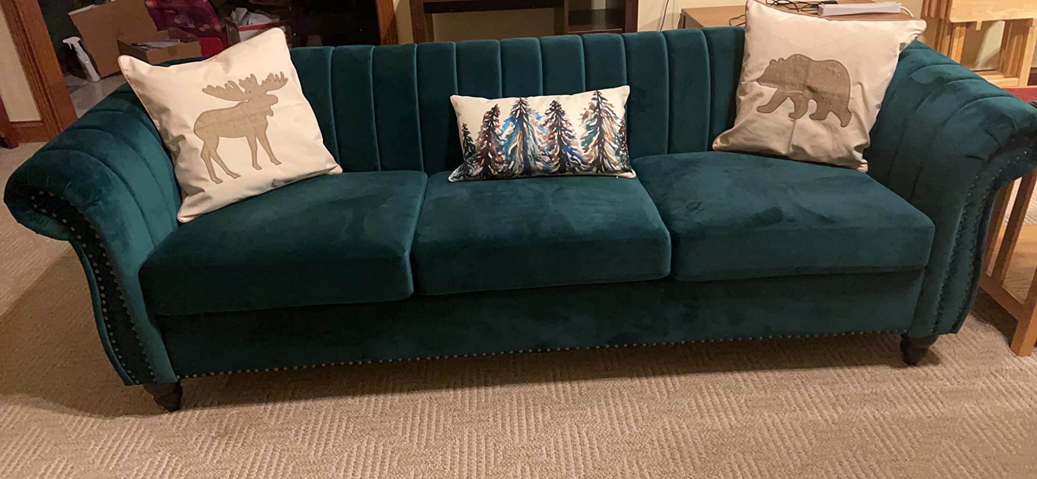 ONCIN Velvet Chesterfield Sofa, 84'' Modern Tufted 3 Seater Couch with Scroll Arms and Wood Legs for Living Room Bedroom (Blue), Blue Velvet, 84 In Chesterfield Sofa customer photo 1
