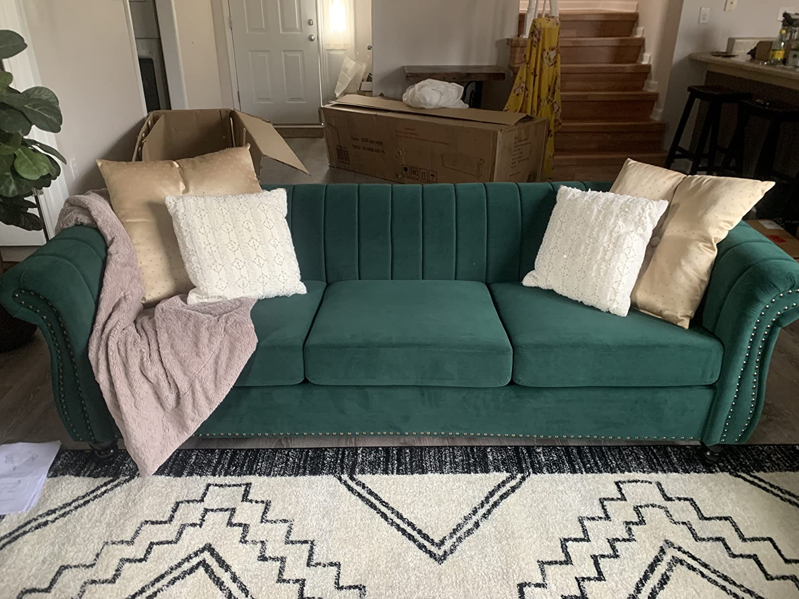 ONCIN Velvet Chesterfield Sofa, 84'' Modern Tufted 3 Seater Couch with Scroll Arms and Wood Legs for Living Room Bedroom (Blue), Blue Velvet, 84 In Chesterfield Sofa customer photo 2