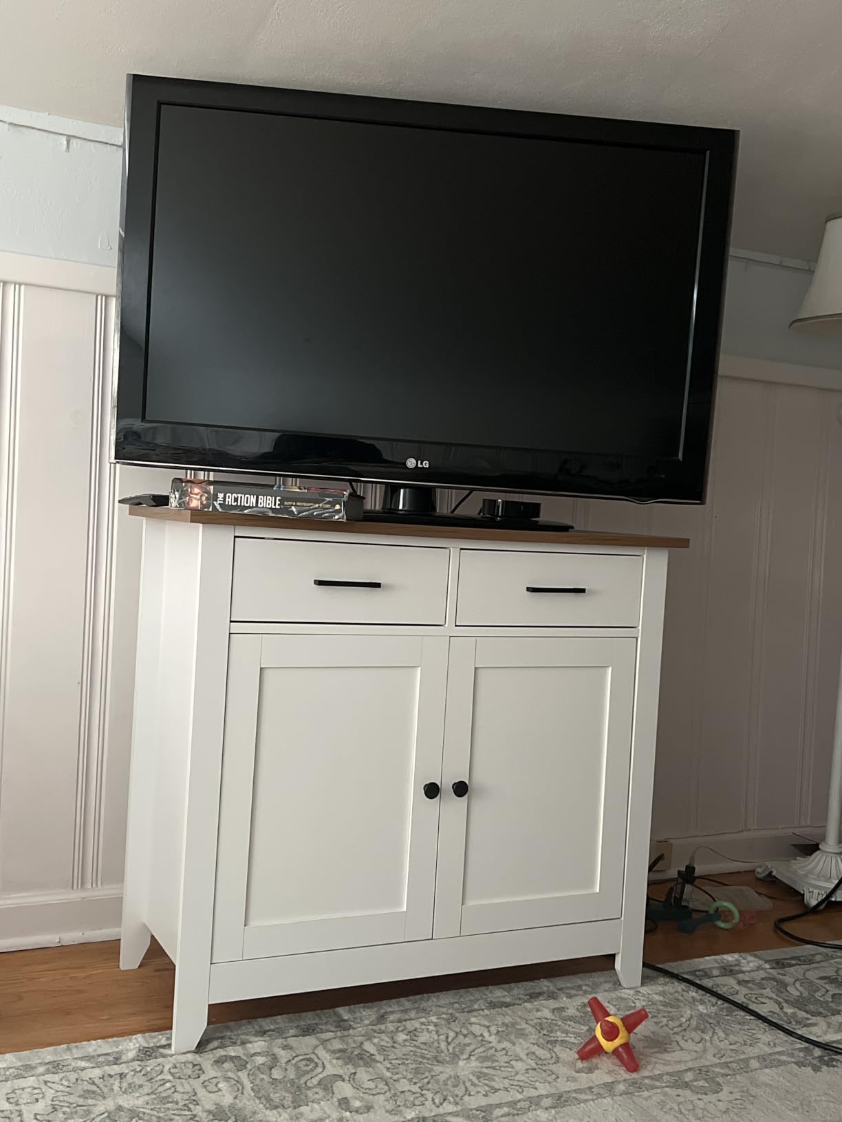 HORSTORS Farmhouse Kitchen Storage Cabinet, Small Buffet, Coffee Bar, White customer photo 1