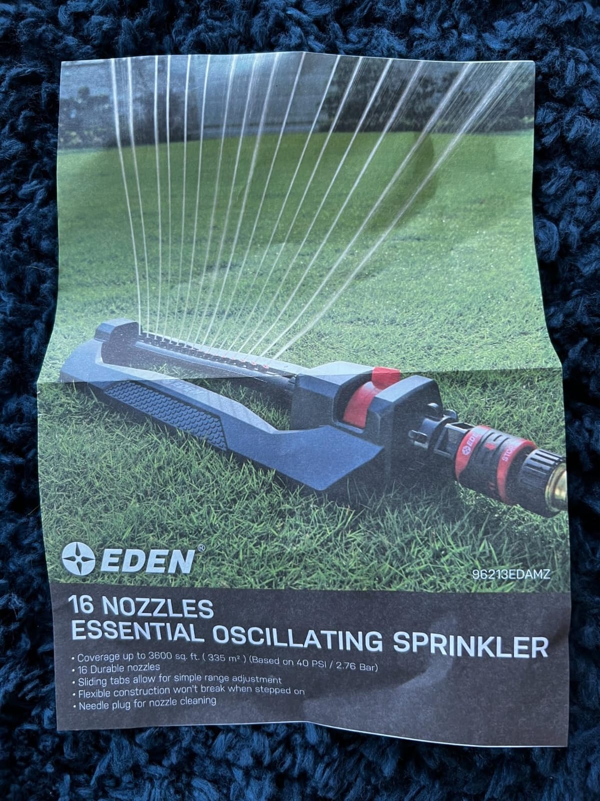 Eden 96213 Weighted Essential Oscillating Sprinkler | Covers Up to 3,600 sq. ft., 16 Precision Nozzles, Adjustable Range, Turbo Drive Motor, Quick Connect Bundle, Stainless Steel Filters, Black customer photo 2