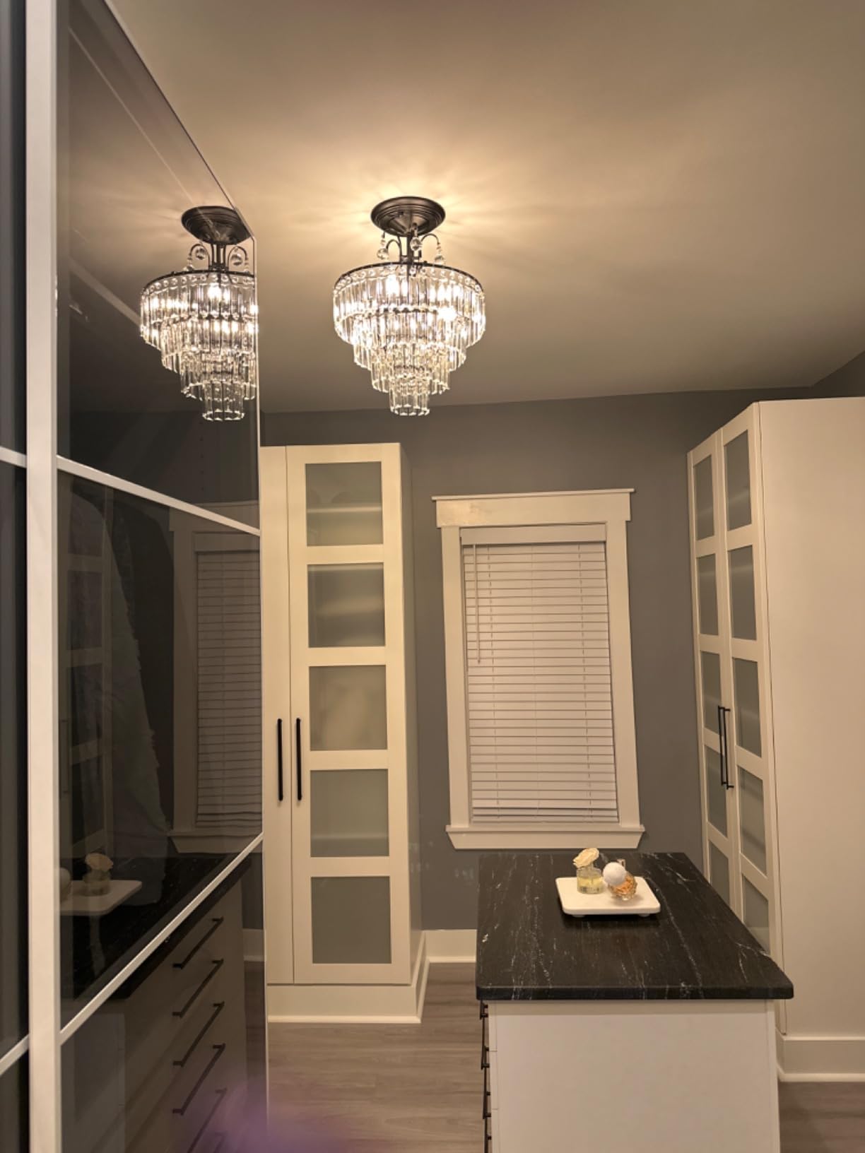 CVKASH 5 -Lights Crystal Gold Chandelier Fixture Modern Semi Flush Mount Ceiling Light with E12 Ceiling Lighting for Bedroom Living Room Kitchen Hallway Dining Room,D15.35 x H20.07 customer photo 2