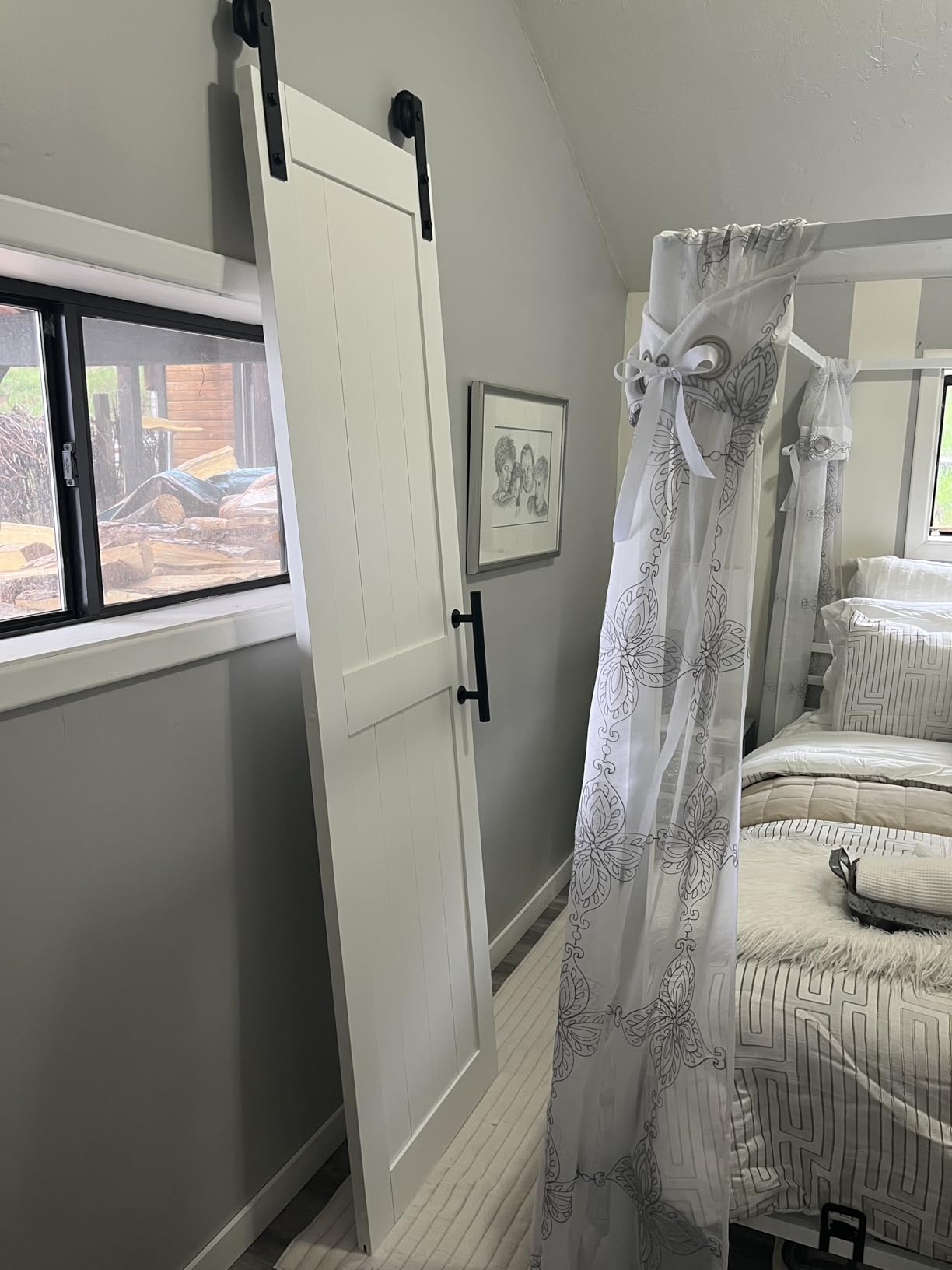 EaseLife 32 x 84 inch White Barn Door with 5.5FT Sliding Door Hardware Kit Included & Handle,Solid Wood Covered with Waterproof PVC Surface,DIY Assemblely,Easy Install,H-Frame,Fit 28-30in Wide Opening customer photo 1