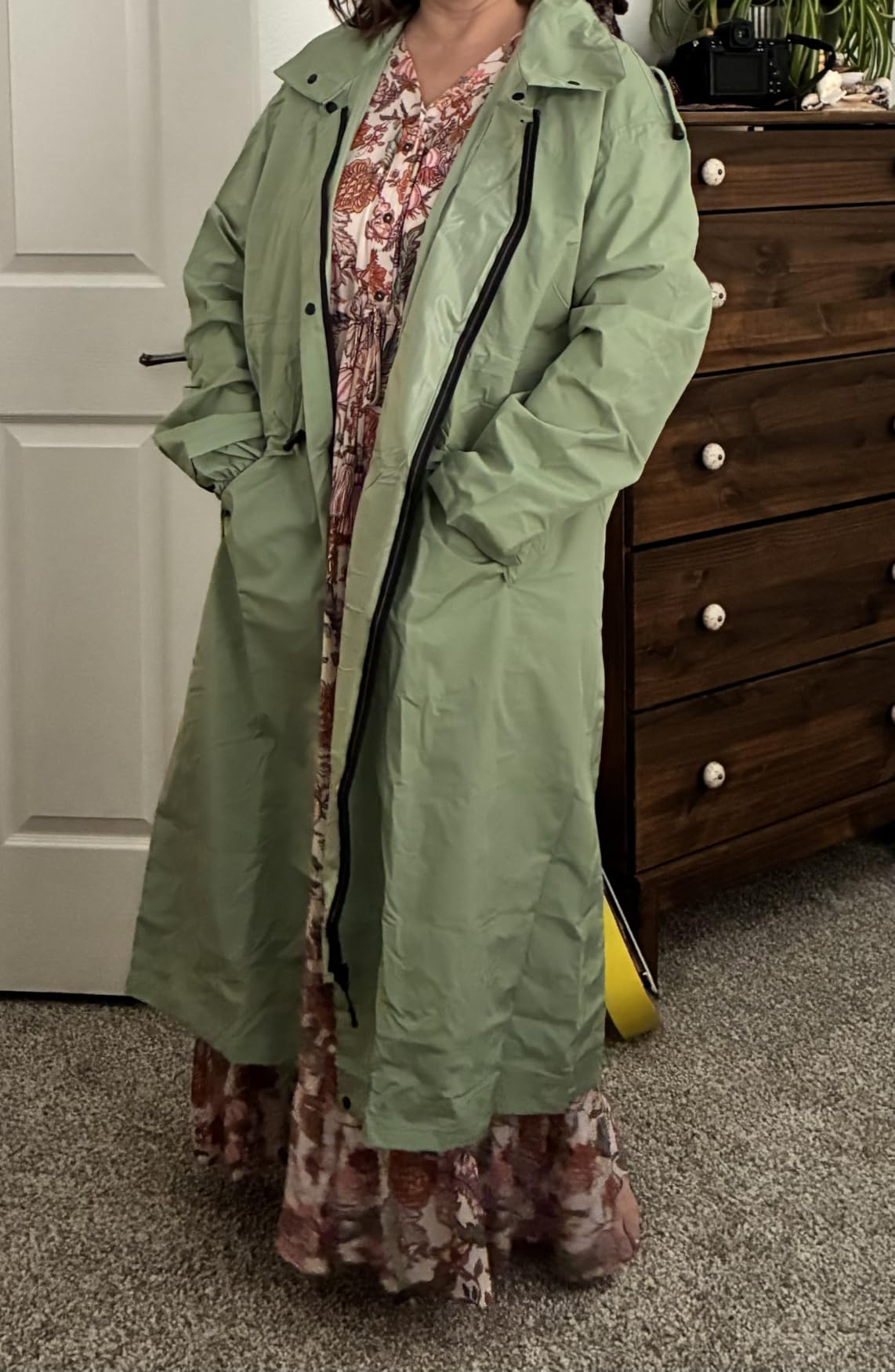 LAMA Womens Long Raincoats Rain Jacket Waterproof Packable Hooded Windbreaker Lightweight Adjustable Waist for Outdoor customer photo 1