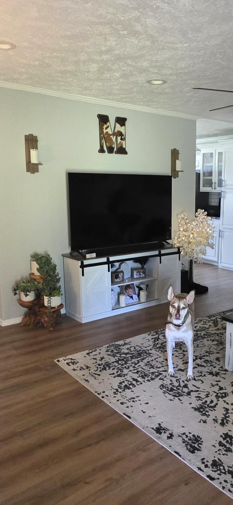 JUMMICO TV Stand for 65 Inch TV, Sliding Barn Doors, Rustic Oak customer photo 2
