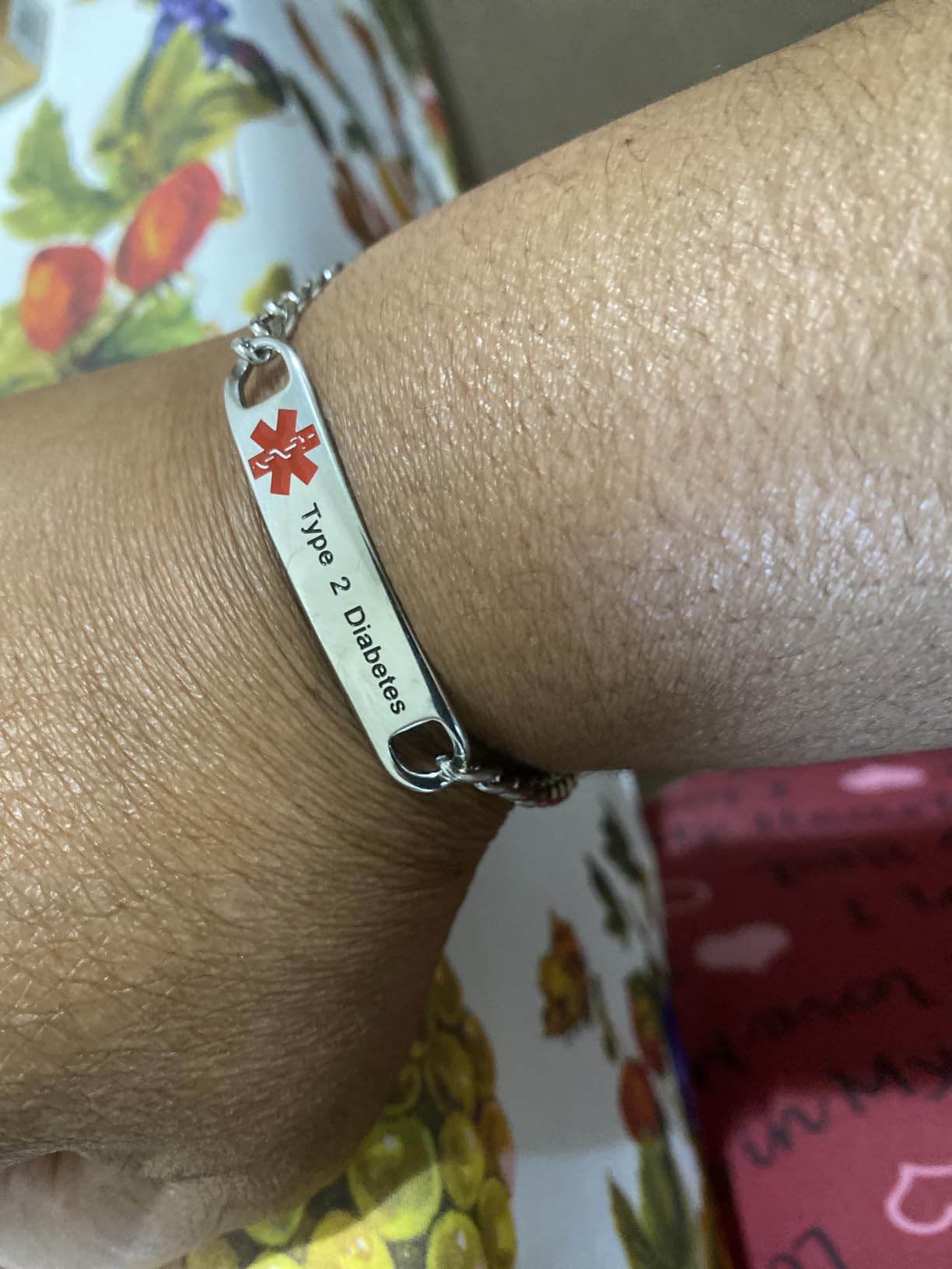 TGLS Red Medical Alert Bracelet for Women Men Emergency First Aid Health Alert Engraved Adjustable Stainless Steel Chain Bracelets customer photo 2